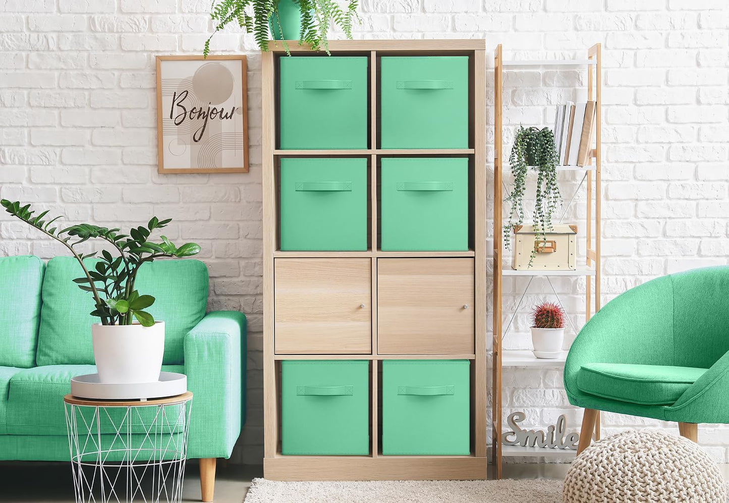 Sorbus Foldable Storage Cubes - 6 Fabric Baskets for Organizing Pantry, Closet, Shelf, Nursery, Playroom, Toy Box, Cubby - 11 Inch Dual Handle Collapsible Closet Organizers and Storage Bins (Teal)