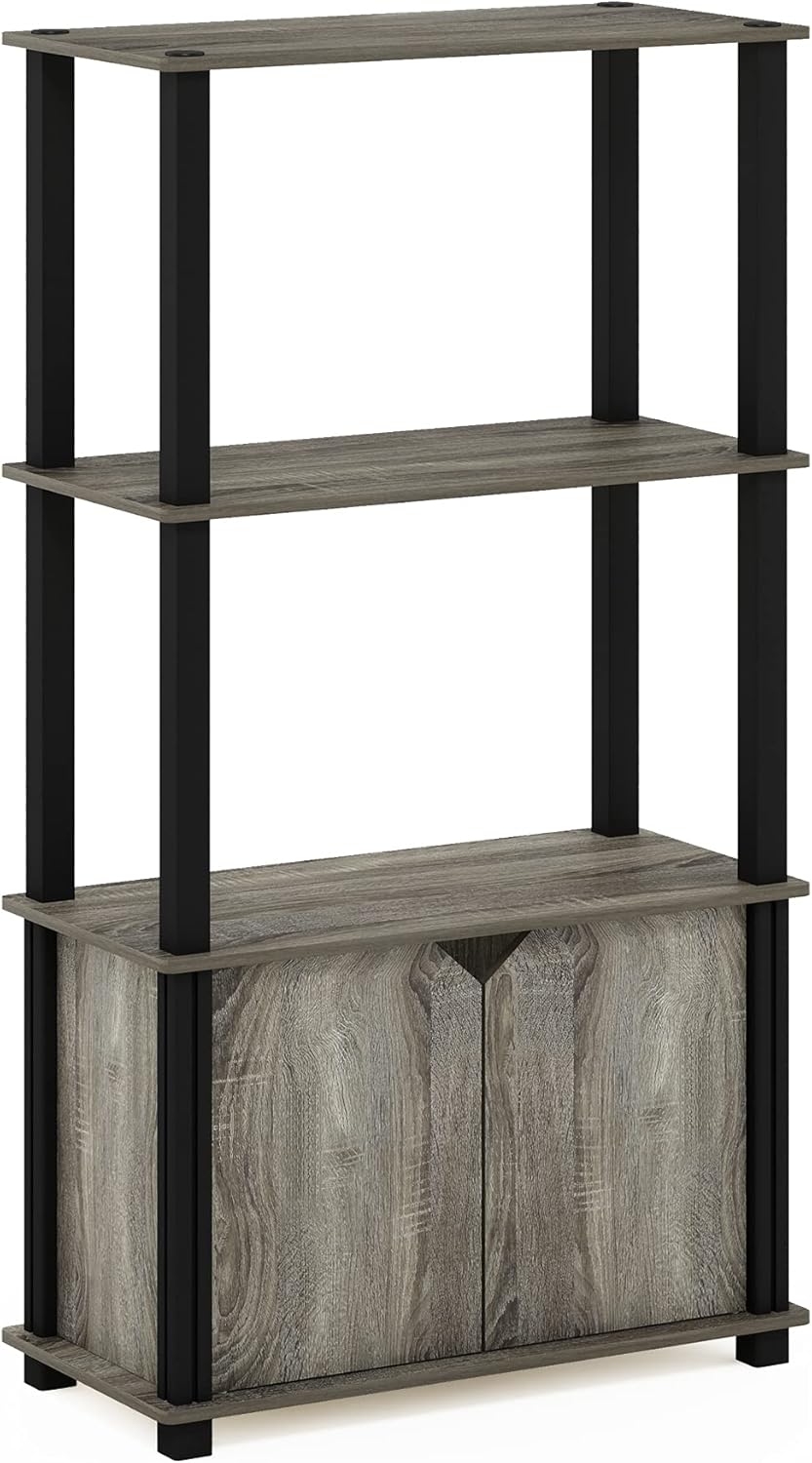 Furinno Brahms 4-Tier Multipurpose Bookcase/Bookshelf/Display Shelf/Display Rack with Door, French Oak Grey/Black