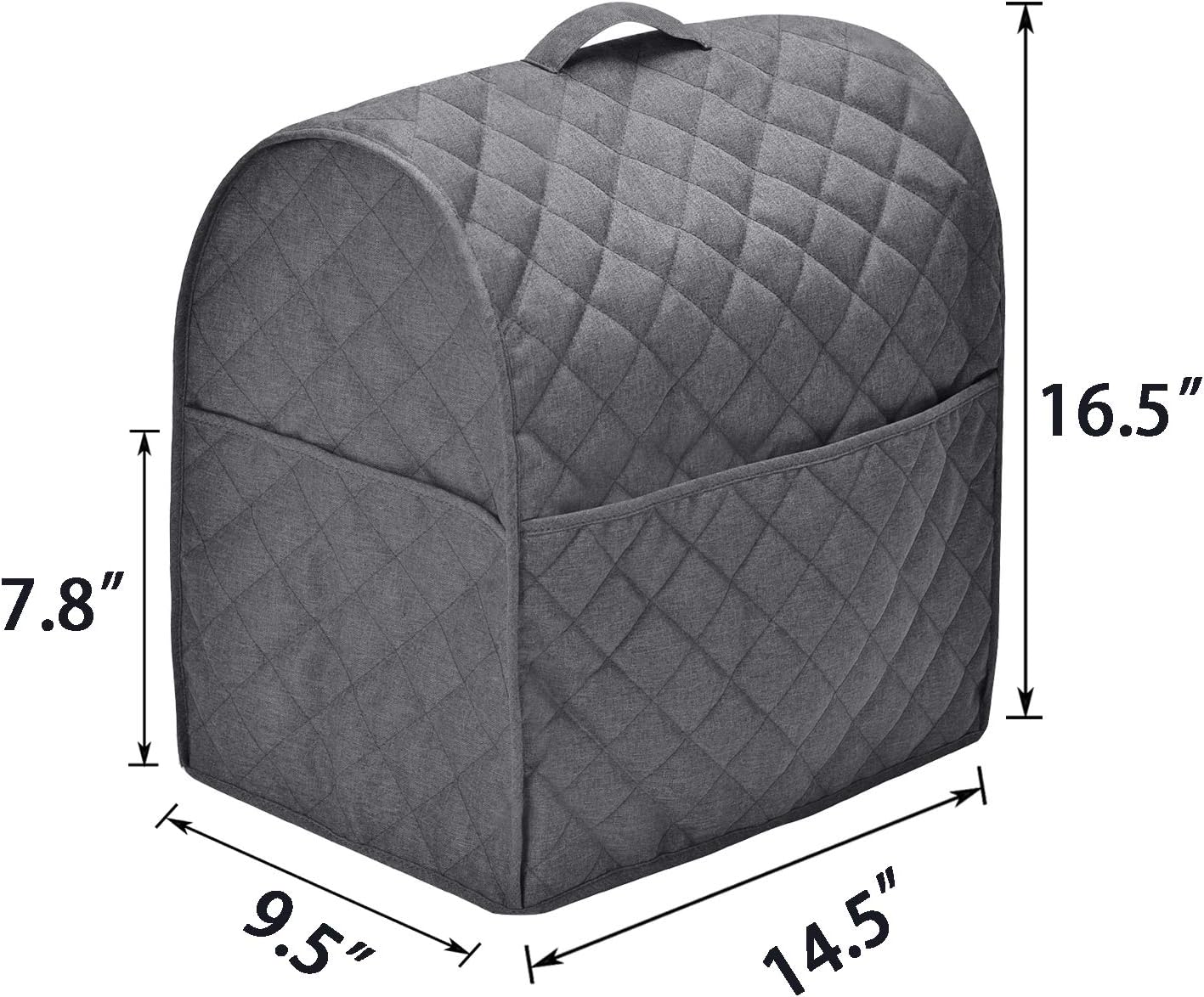 Stand Mixer Dust Cover with 3 Pockets Compatible with KitchenAid Tilt Head, Easy Cleaning,Can Ironable (Dark Gray, Fits for 6-8 Quart)