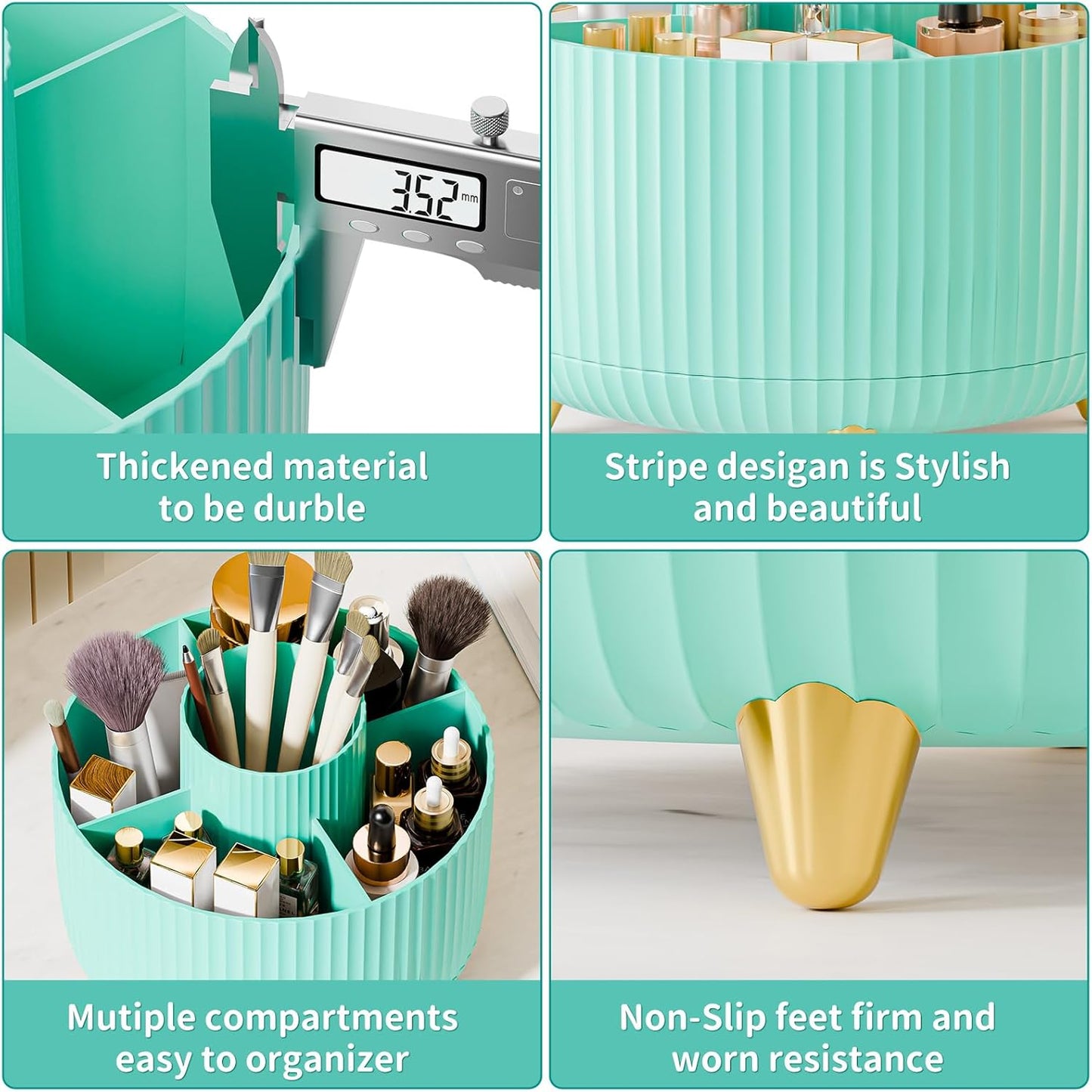 360° Rotate Makeup Brush Holder Organizer, Makeup Organizers Countertop, Makeup organization and Skincare Storage for Vanity, Desktop, Bathroom (Mint Green)