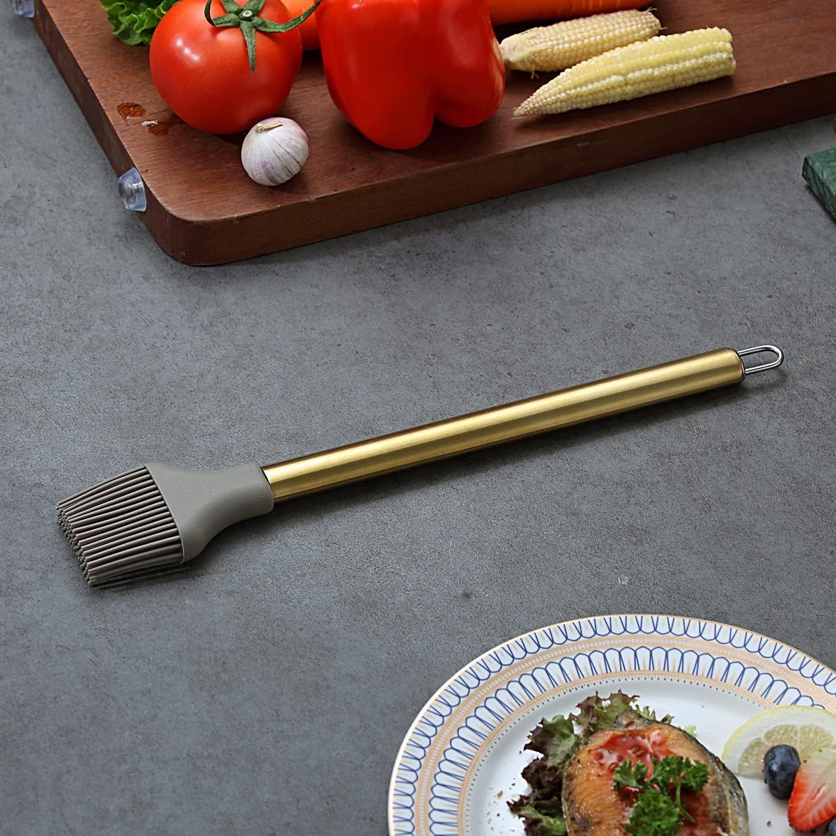 Gold Basting Brush, Berglander Non-stick Silicone Kitchen Brush For Cooking With Titanium Gold Plating Handle, Barbeque Brush, Pastry Brush, BBQ Brush, Dishwasher Safe, Easy to Clean