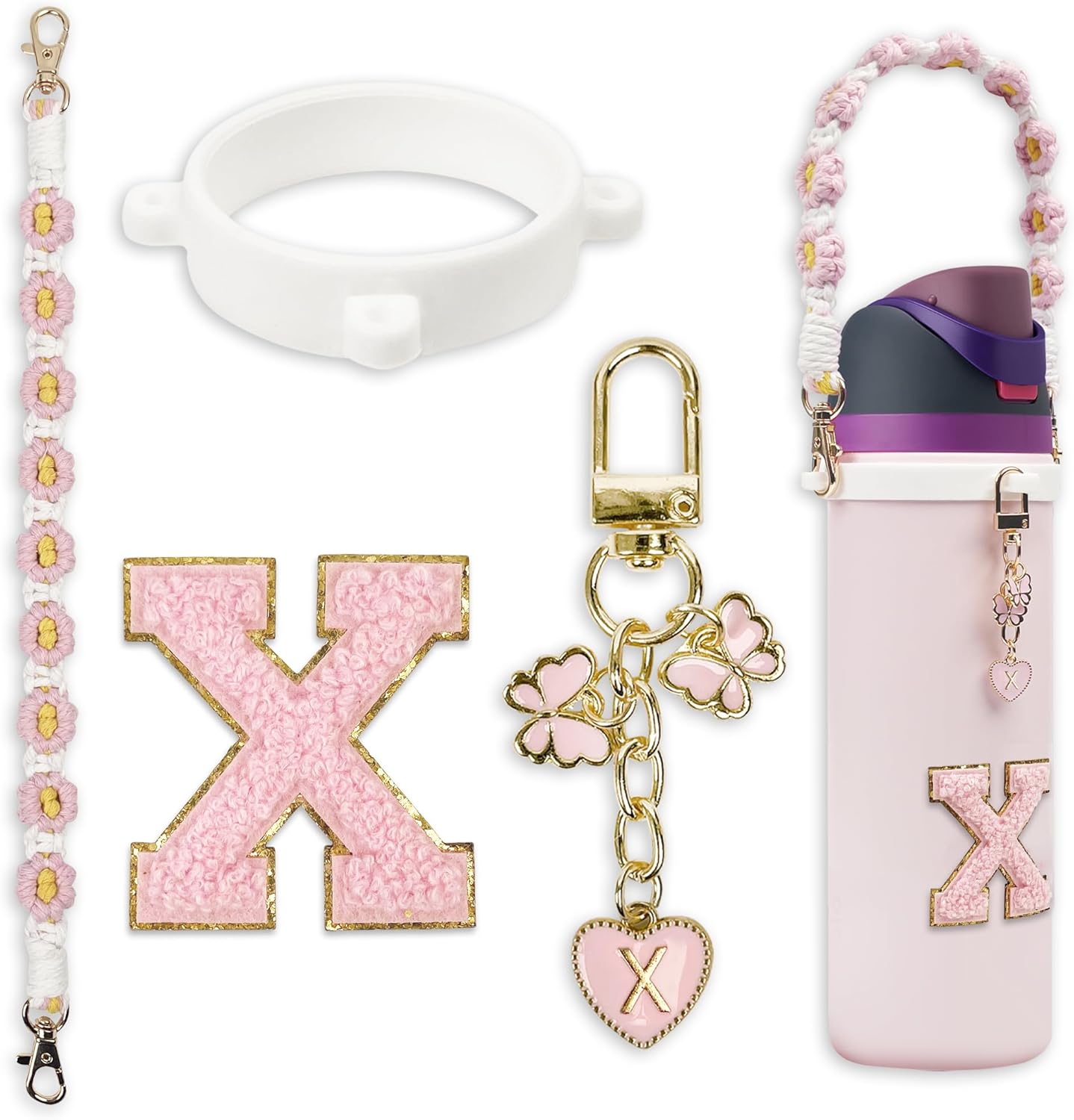 Cute Letter Charm Set Compatible with Owala Water Bottle 24 oz, 32 oz, 40 oz, Owala Kids, Owala Coffee Tumbler, Owala FreeSip – Includes Handle Strap, for Owala Accessories & Stanley Cup Accessories