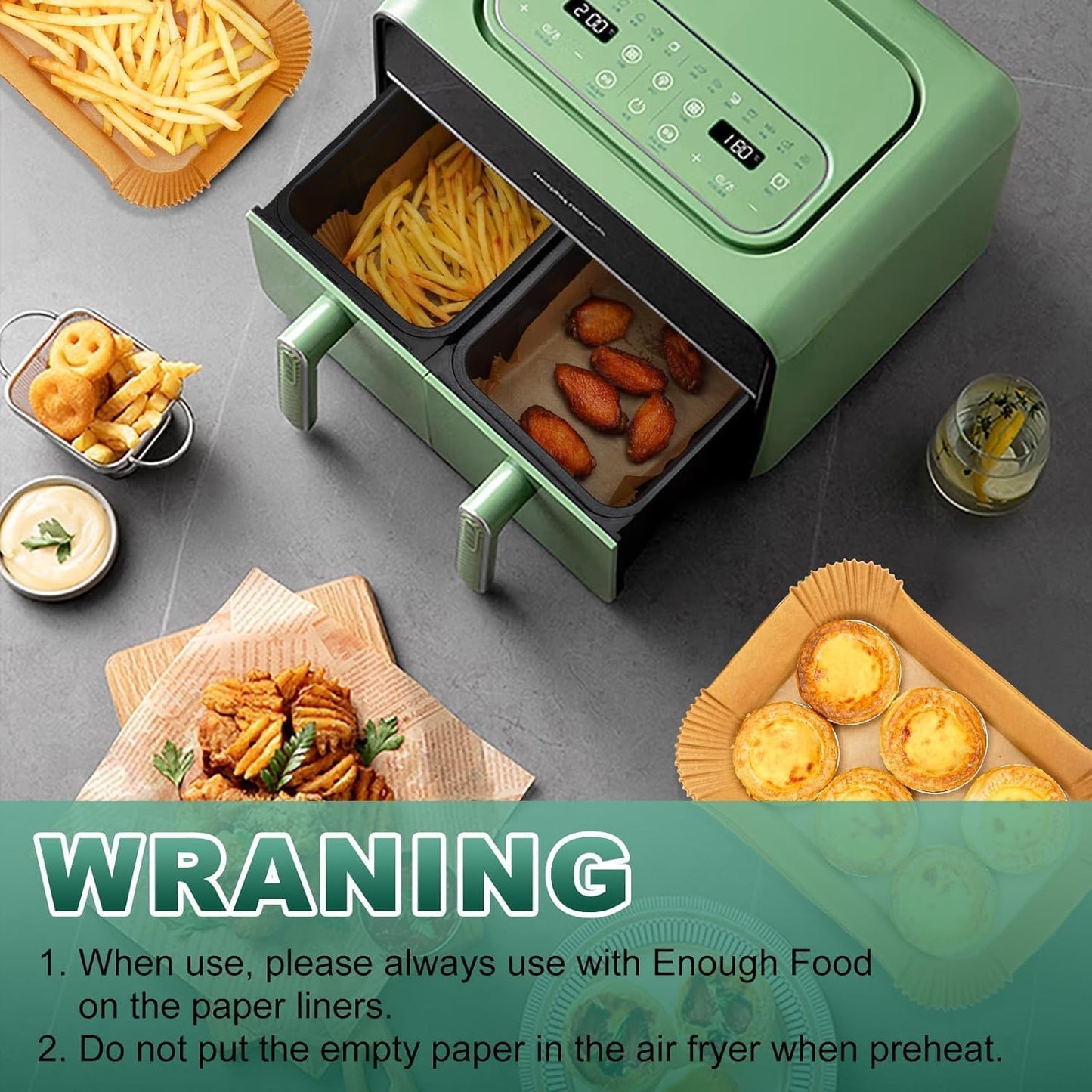 300PCS Air Fryer Liners Disposable for Ninja Dual Basket, Grease Proof Parchment Paper for Ninja DZ201 | DZ401 | Chefman | COSORI 2-Basket Air Fryer, Non-Stick AirFryer Liners by Vailnd