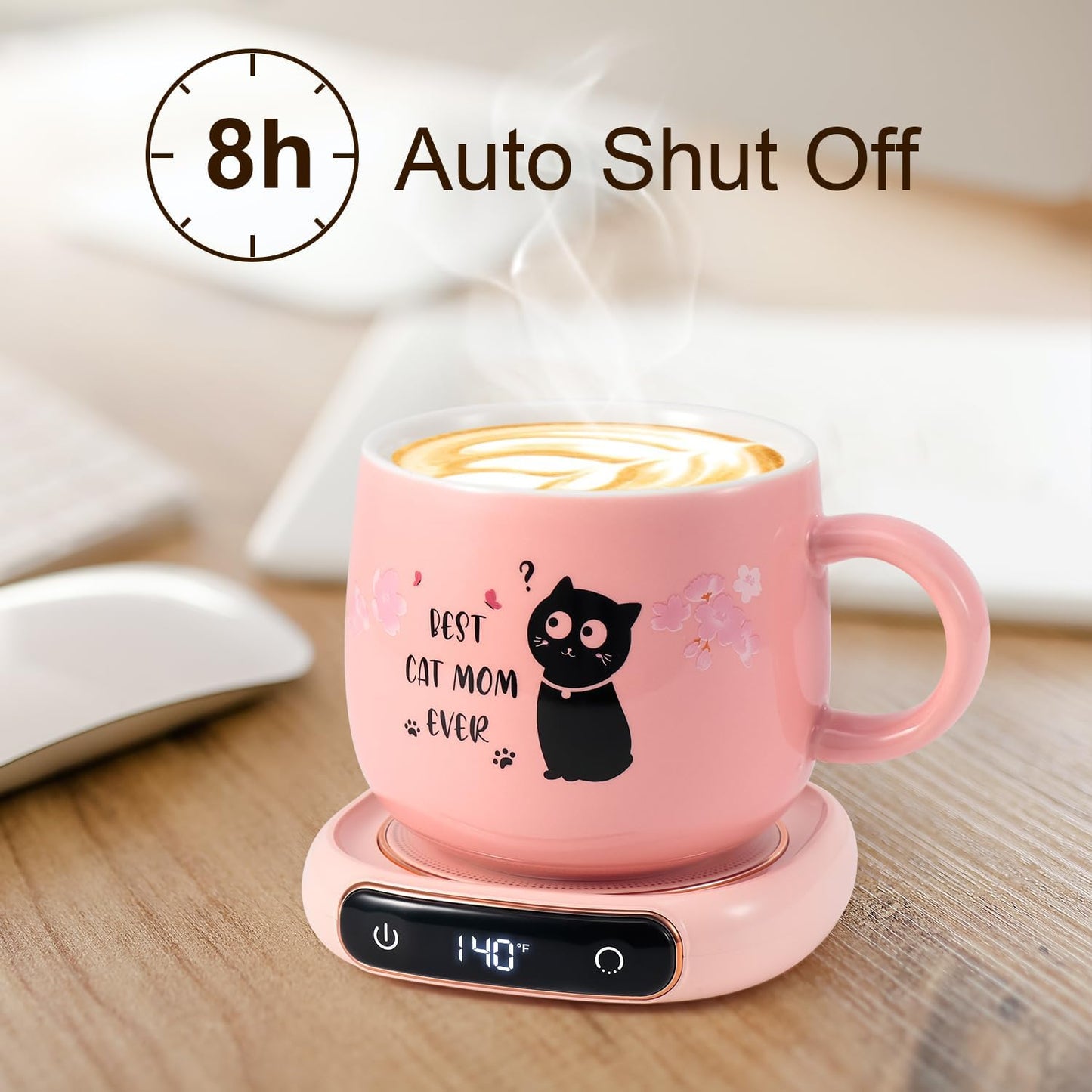 Bsigo Coffee Mug Warmer & Best CAT MOM Ever Mug Set, Electric Candle Mug Warmer 8H Auto Shut Off, Home & Office Beverage Cup Coffee Warmer for Desk, Cat Lover Mom Sister Birthday Women Mothers Day