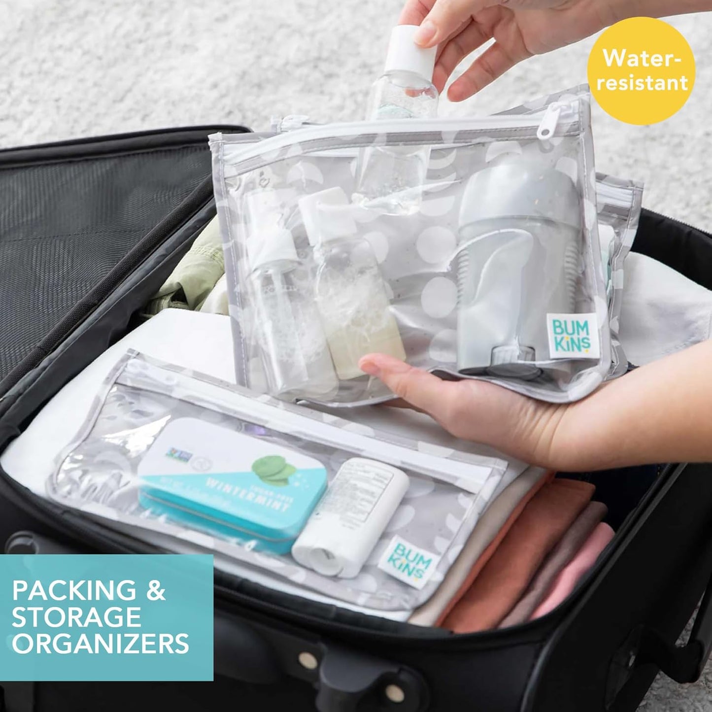 Bumkins Travel Bag, Toiletry, TSA Approved Packing Pouch, Zip Bag, Quart Size Airline Compliant, Clear-Sided, Set of 3 Sizes