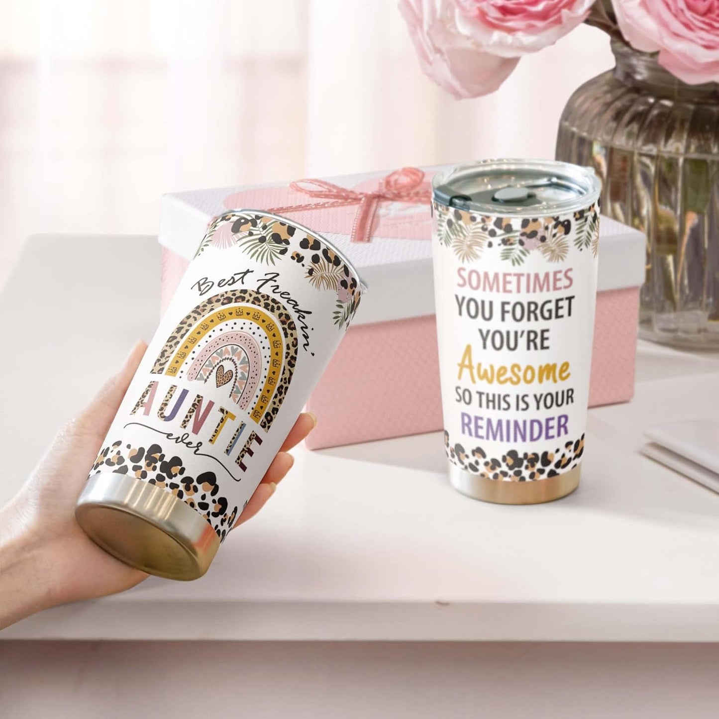 Macorner Aunt Gifts Tumbler - Stainless Steel 20oz - Best Auntie Ever Gift - Birthday & Christmas Idea for Aunt from Niece or Nephew