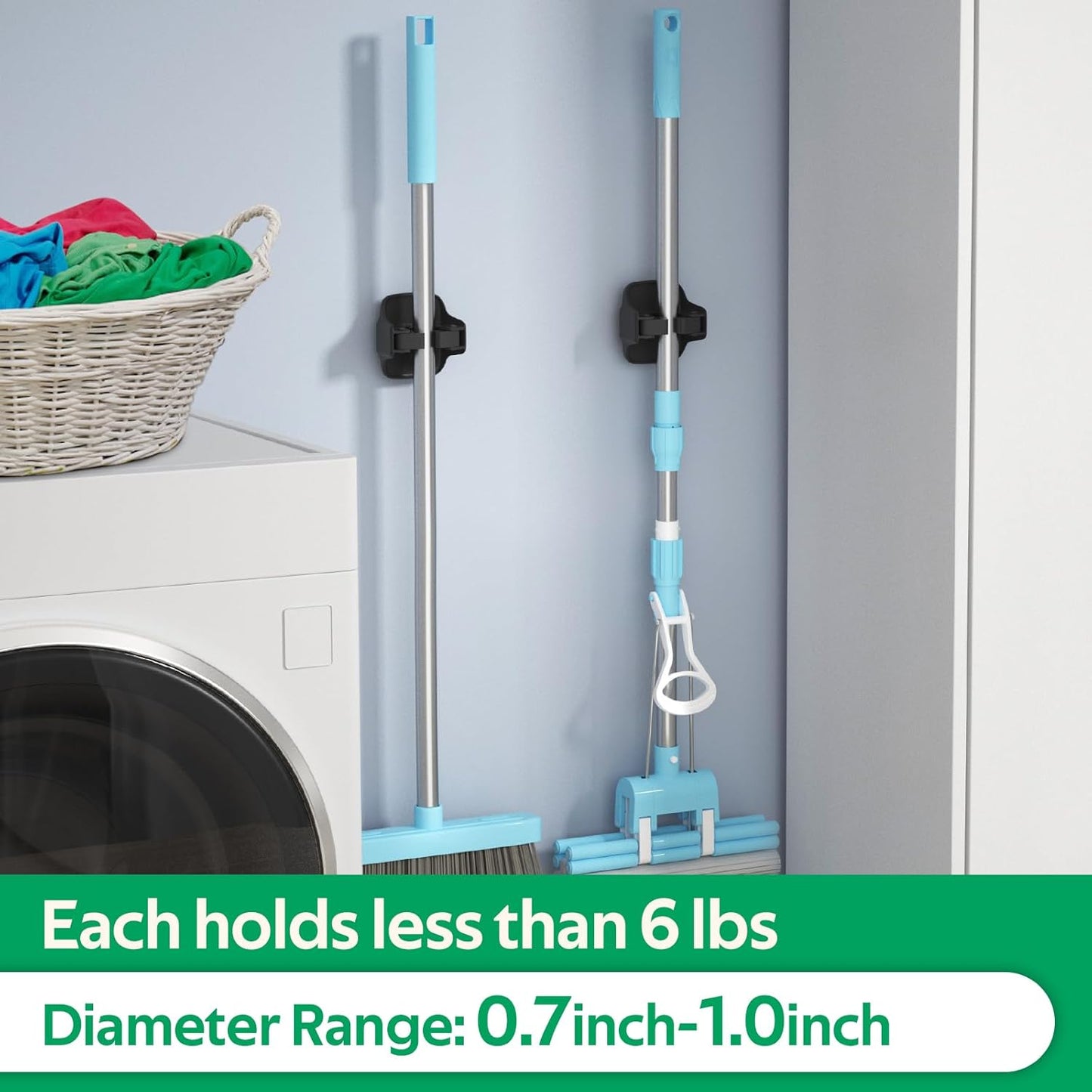 reliahom 10 Pack Broom Holder Wall Mount Mop Grippers No Drilling Self Adhesive Anti-Slip Mop Handle Hanger Dustpan and Broom Organizer Garage Storage Racks-Black