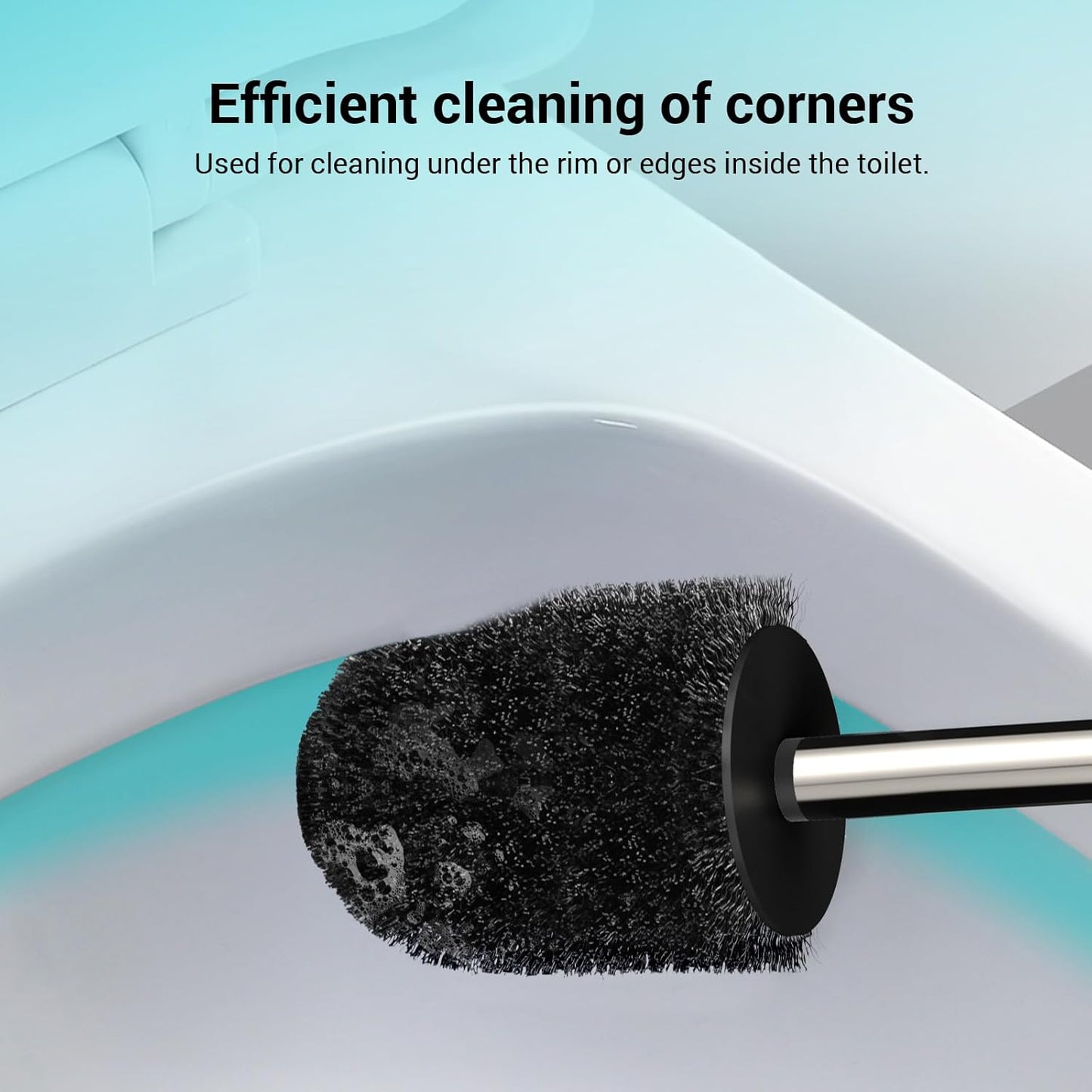 Toilet Brush, Compact Size Toilet Bowl Brush with Stainless Steel Handle, Small Size Plastic Holder Easy to Hide, Space Saving for Storage, Drip-Proof, Easy to Assemble, Deep Cleaning Black