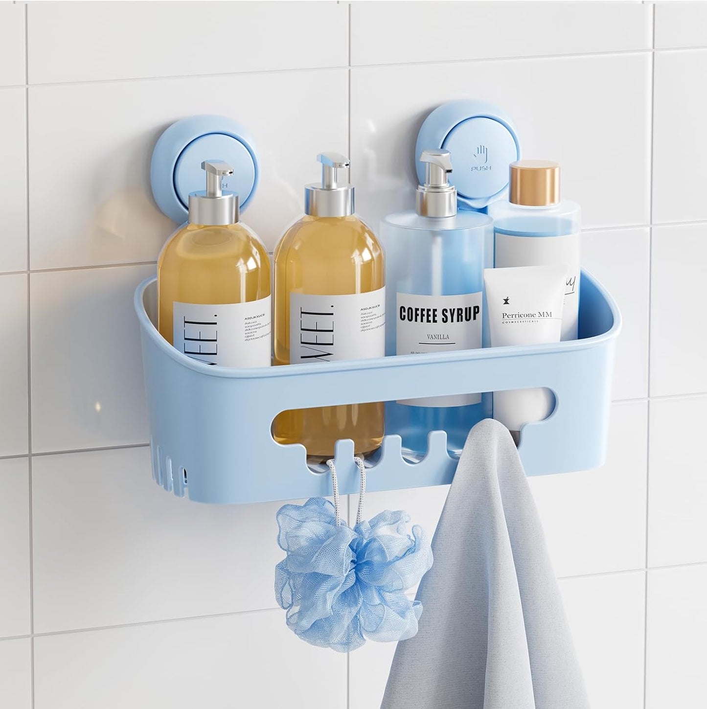 TAILI Shower Caddy Suction Cup, Heavy Duty Bathroom Organizer, Removable Shelves for Inside Shower, Shampoo, Waterproof Suction Plastic Storage for Bathroom Accessories Holder, Blue
