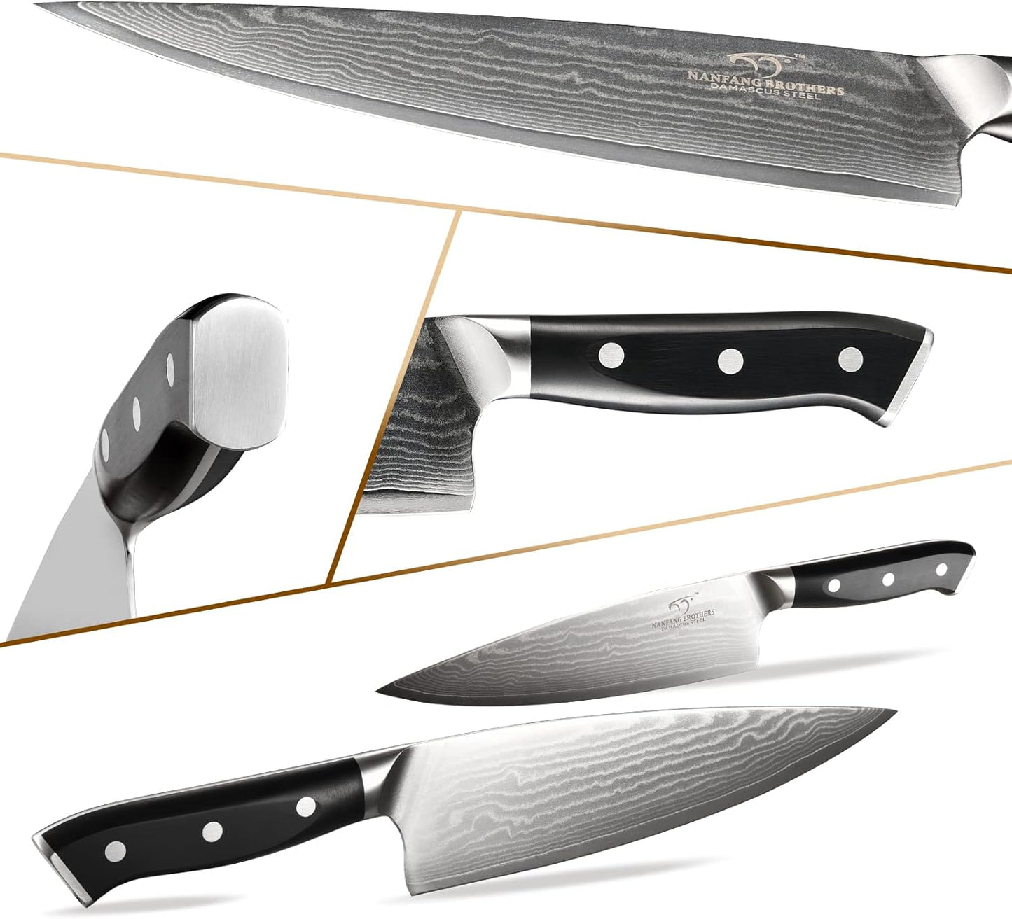 Kitchen Knife Set, 18-Piece Damascus Kitchen Knife Set with Block, ABS Ergonomic Handle for Chef Knife Set, Knife Sharpener and Kitchen Shears, Knife Block Set