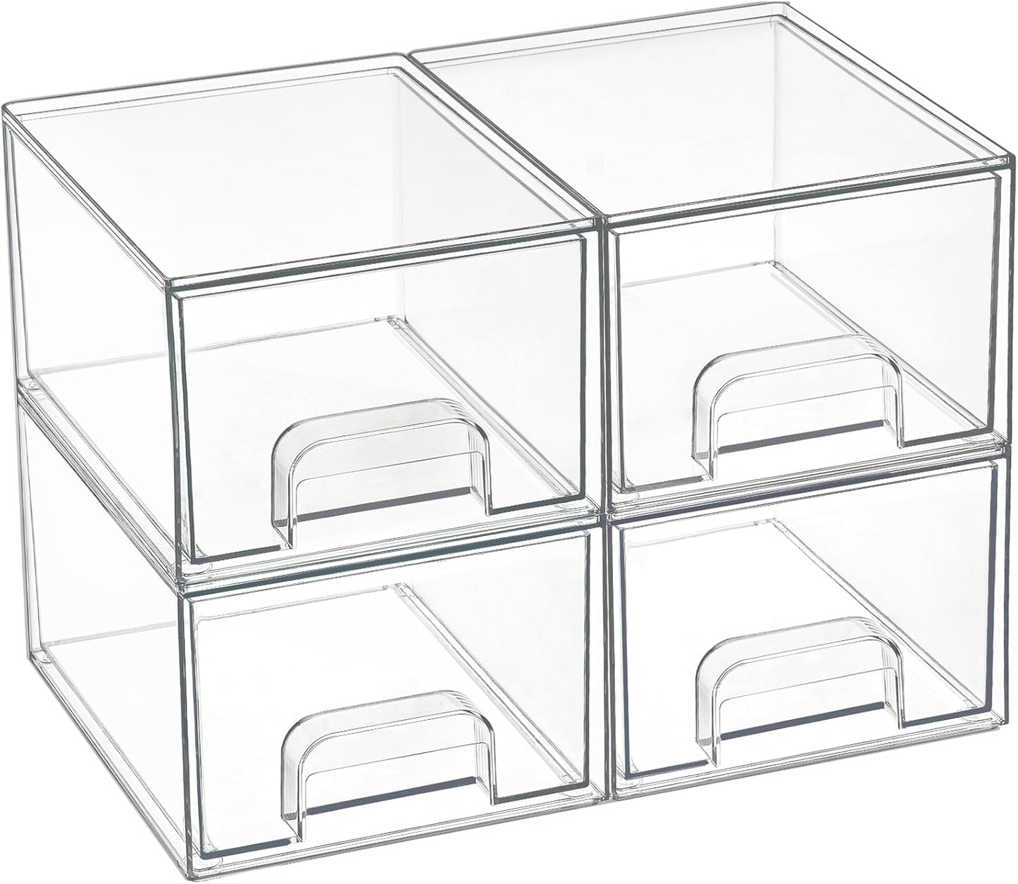 Vtopmart 4 Pack Small Clear Stackable Storage Drawers,Acrylic Bathroom Makeup Organizer,Plastic Storage Bins For Vanity, Undersink, Kitchen Cabinets, Pantry, Home Organization