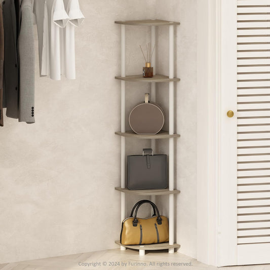 Furinno Turn-N-Tube Corner Shelf, 5-Tier Corner Display Rack, Shelving Unit, for Organization and Storage, Living Room, Home Office, Garage, Bedroom, Sonoma Oak