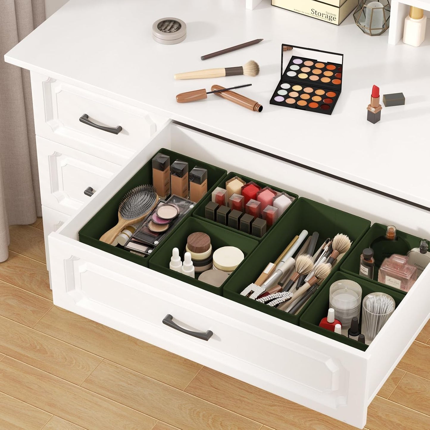 DIMJ Drawer Organizer Clothes, 12 Pack Dresser Organizer, Foldable Closet Organizers and Storage, Fabric Dresser Bins, Drawer Dividers for Nursery, Baby Clothes, Underwears, Sock (Green)