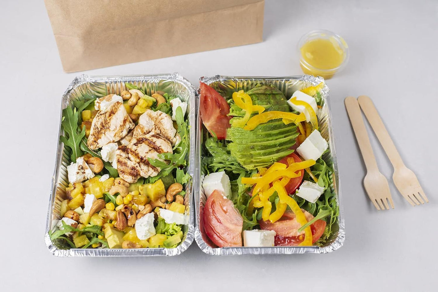 100 Pack Aluminum Foil Pans Disposable - 8.5"×6"×2" Foil Food Containers with Lids - 2.25 LB Heavy Duty Tin Foil Pans - for Cooking, Baking, Meal Prep and Freezer