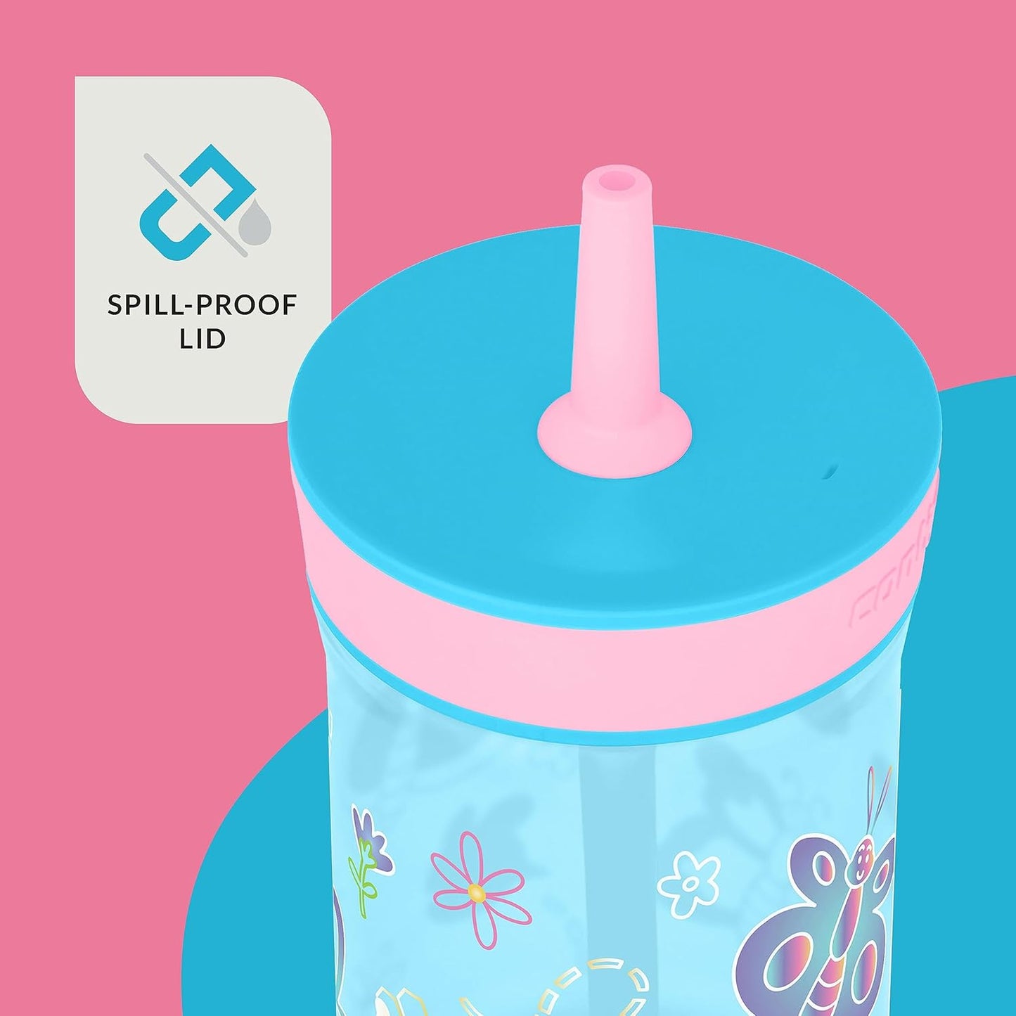 Contigo Leighton Kids Water Bottle, 2-Pack, 14oz, Spill-Proof, Blue Raspberry/Azalea & Butterlies/Llamas, Dishwasher Safe Tumbler with Straw