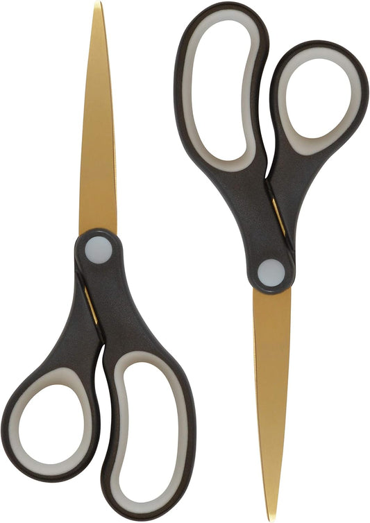 Westcott 55847 8-Inch Titanium-Bonded Scissors For Office and Home, Black/Gold, 2 Pack