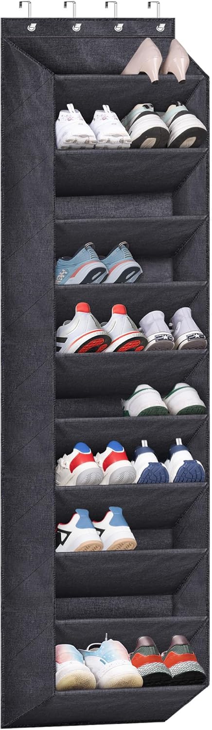 SLEEPING LAMB Over The Door Shoe Organizer for Closet with Large Deep Pockets, Narrow Shoe Rack for Door Hanging Boots Storage, Black