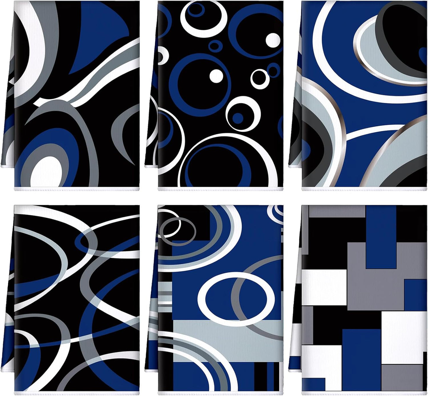 Boyiee Set of 6 Black Gray Blue Kitchen Towels Modern Geometric Dish Hand Towels 24 x 16 Inches Gifts Decorative Tea Cloth Gifts for Farmhouse Kitchen Bathroom Decorations