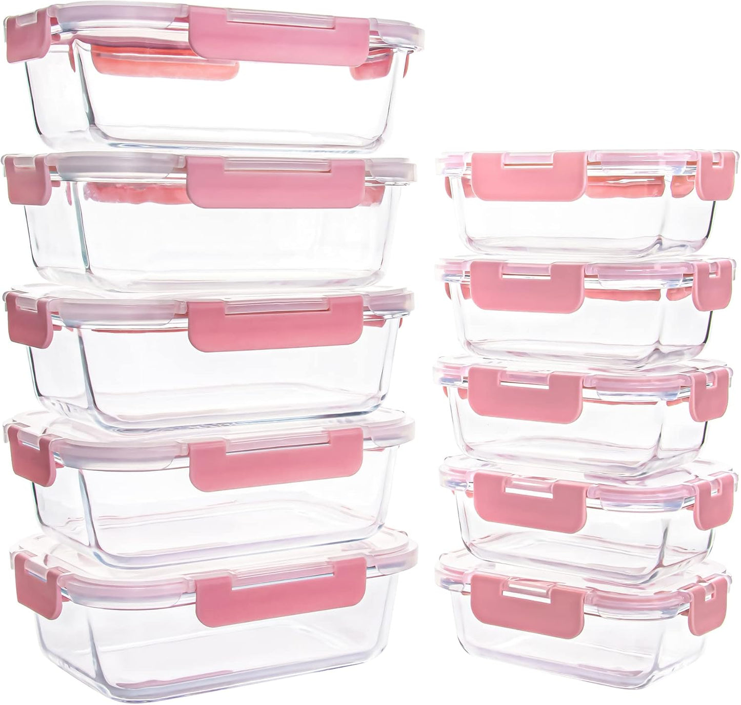 10 Pack Glass Food Storage Containers, Glass Meal Prep Containers with Lids Leak Proof, Microwave & Freezer Safe (34oz & 12oz)