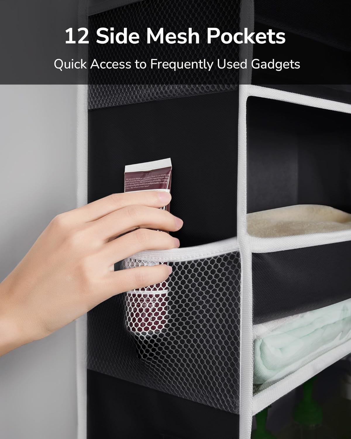 ULG Over The Door Organizer with 6 Large Pockets 12 Side Pockets, 50lbs Weight Capacity Door Hanging Organizer for Bedroom, Bathroom Black