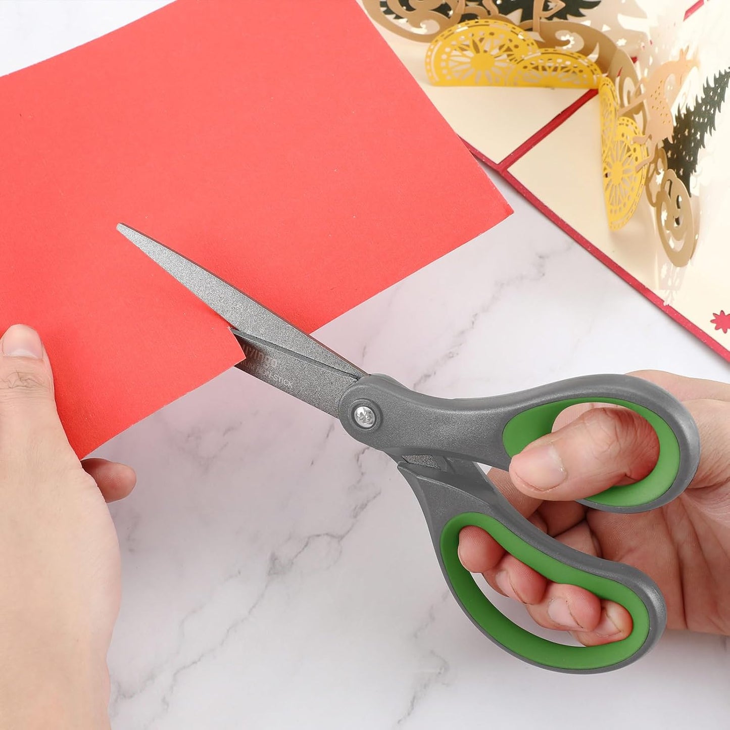 LIVINGO Sharp Scissors All Purpose - 2 Pack 8 Inch Titanium Coated Non Stick Steel Shears Heavy Duty for Office Home School Sewing Crafting Cutting Paper Fabric, Comfortable Grip (Gray & Green)