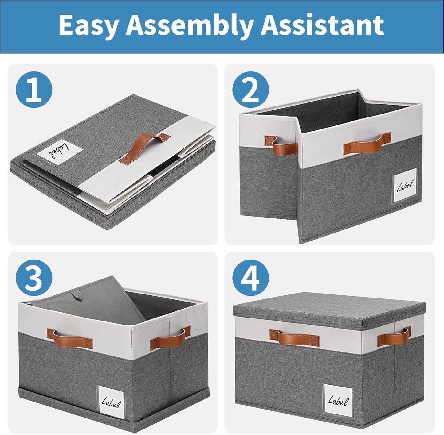 GhvyenntteS Extra Large Storage Bins with Lids 6 Pack, Foldable Fabric Storage Boxes with Lids and 3 Leather Handles, Storage Baskets with Label Window (Grey, 15.75" x 11.8" x 10.2")