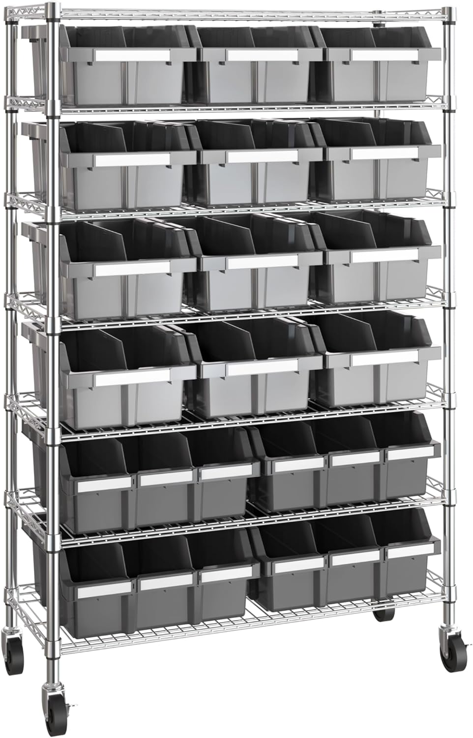 Seville Classics Heavy Duty NSF Bin Rack Solid Steel Wire Shelving Storage Unit, Patented Organizer for Garage, Warehouse, Office, Restaurant, Classroom, Kitchen, Gray, Includes 16 Bins