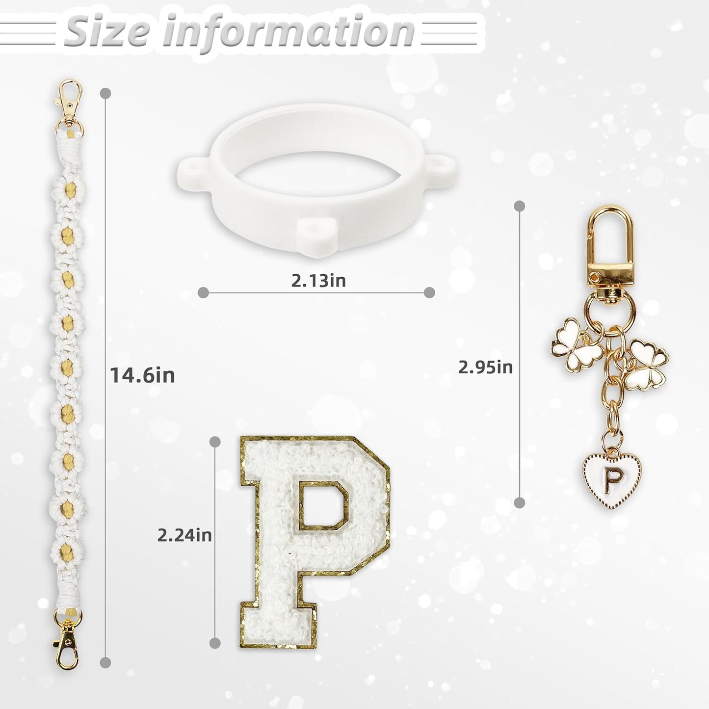 Cute Letter Charm Set Compatible with Owala Water Bottle 24 oz, 32 oz, 40 oz, Owala Kids, Owala Coffee Tumbler, Owala FreeSip – Includes Handle Strap, for Owala Accessories & Stanley Cup Accessories