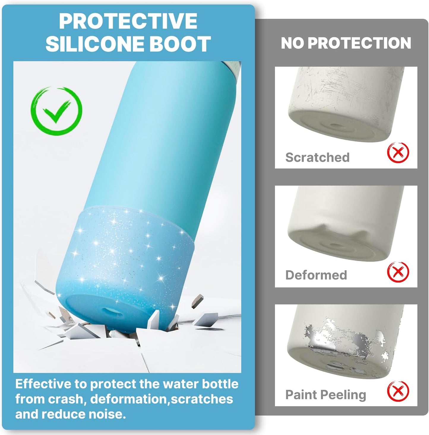 Silicone Boot for 40 oz Owala Water Bottles, Anti-Slip Protective Sleeve for Owala Twist & FreeSip & Flip Insulated Water Bottle, Boot Bottom Base (Glitter Blue)