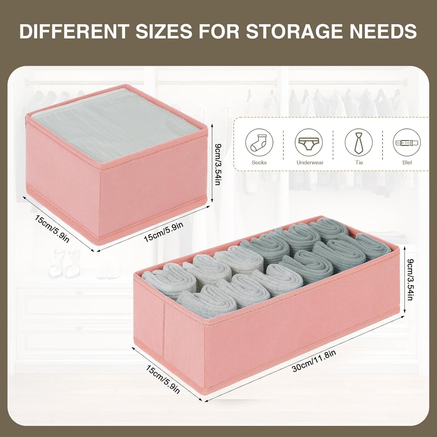 DIMJ Drawer Organizers for Clothing, Set of 8 Dresser Drawer Organizers, Fabric Closet Organizers and Storage, Drawer Dividers for Baby Clothes, Socks, Belt, Tie (Pink)