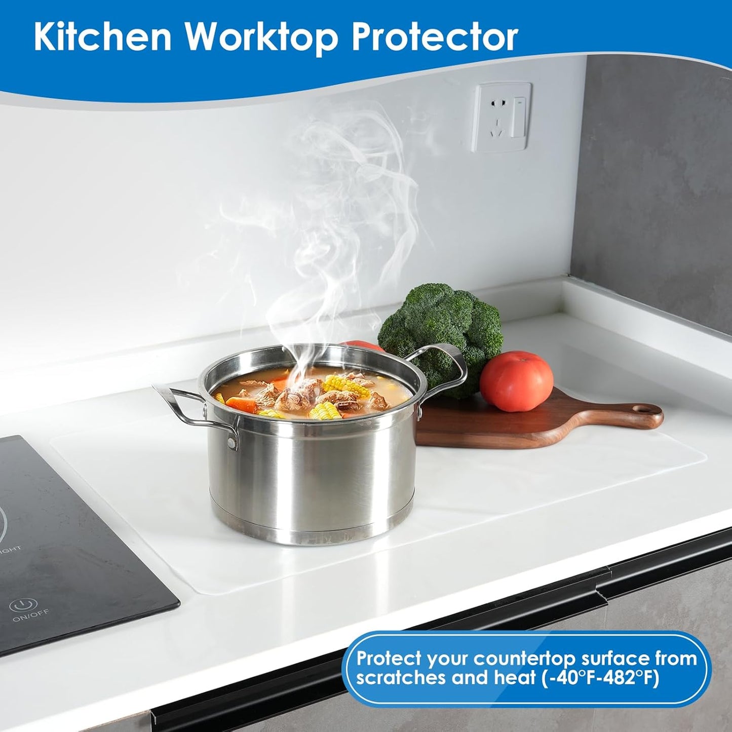 Extra Large Silicone Mats for Kitchen Counter, Heat-Resistant Pad for Air Fryer, Nonstick Waterproof Placemat (Transparent, 16" W x 78" L)