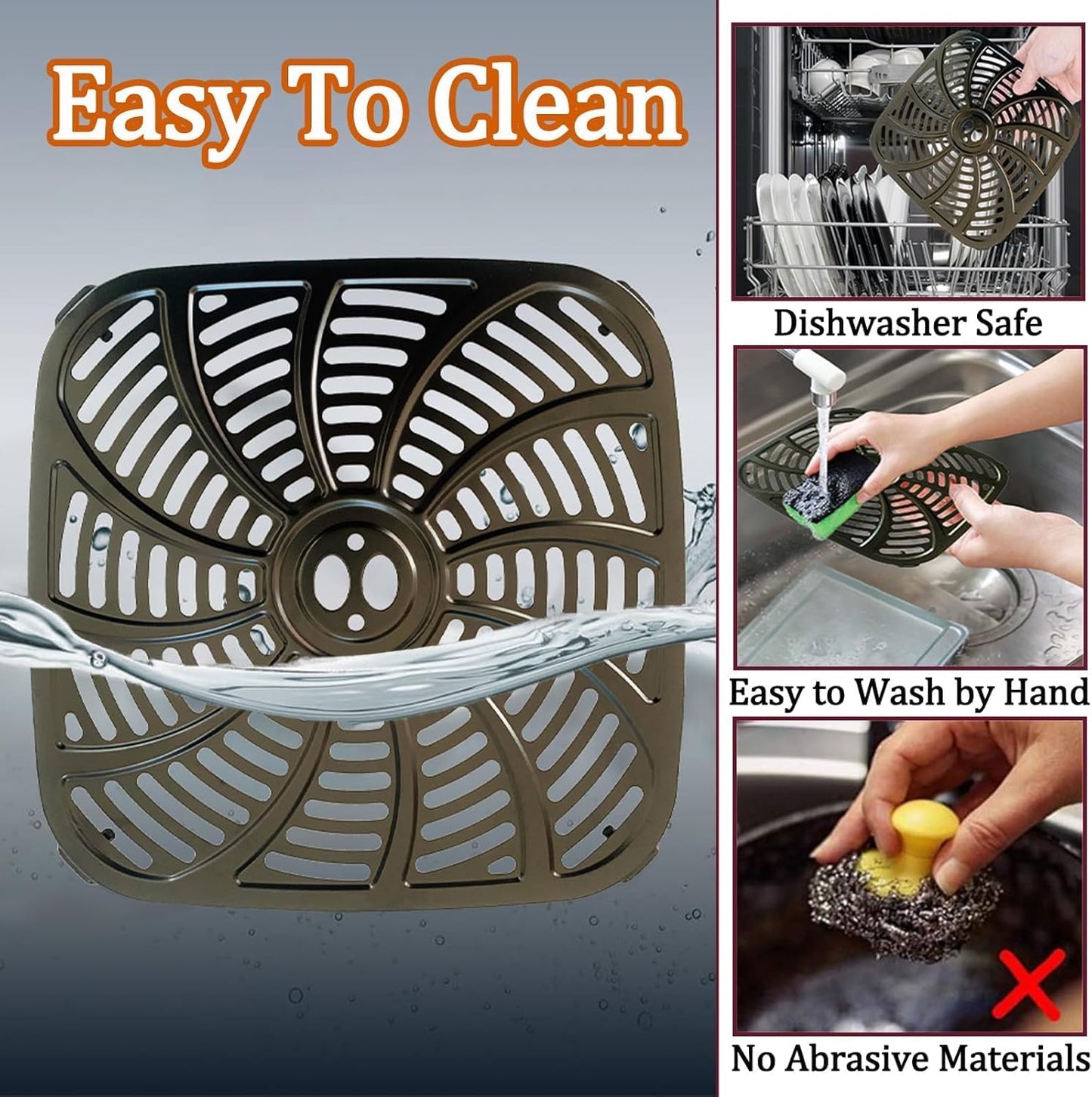 8QT Square Air Fryer Tray for Gourmia GAF824 Air Fryers, Upgraded Double Layer Nonstick Coating Air Fryer Grill Pan Crisper Plate Rack Grate Shelf for 8QT Gourmia Air Fryer, Dishwasher Safe