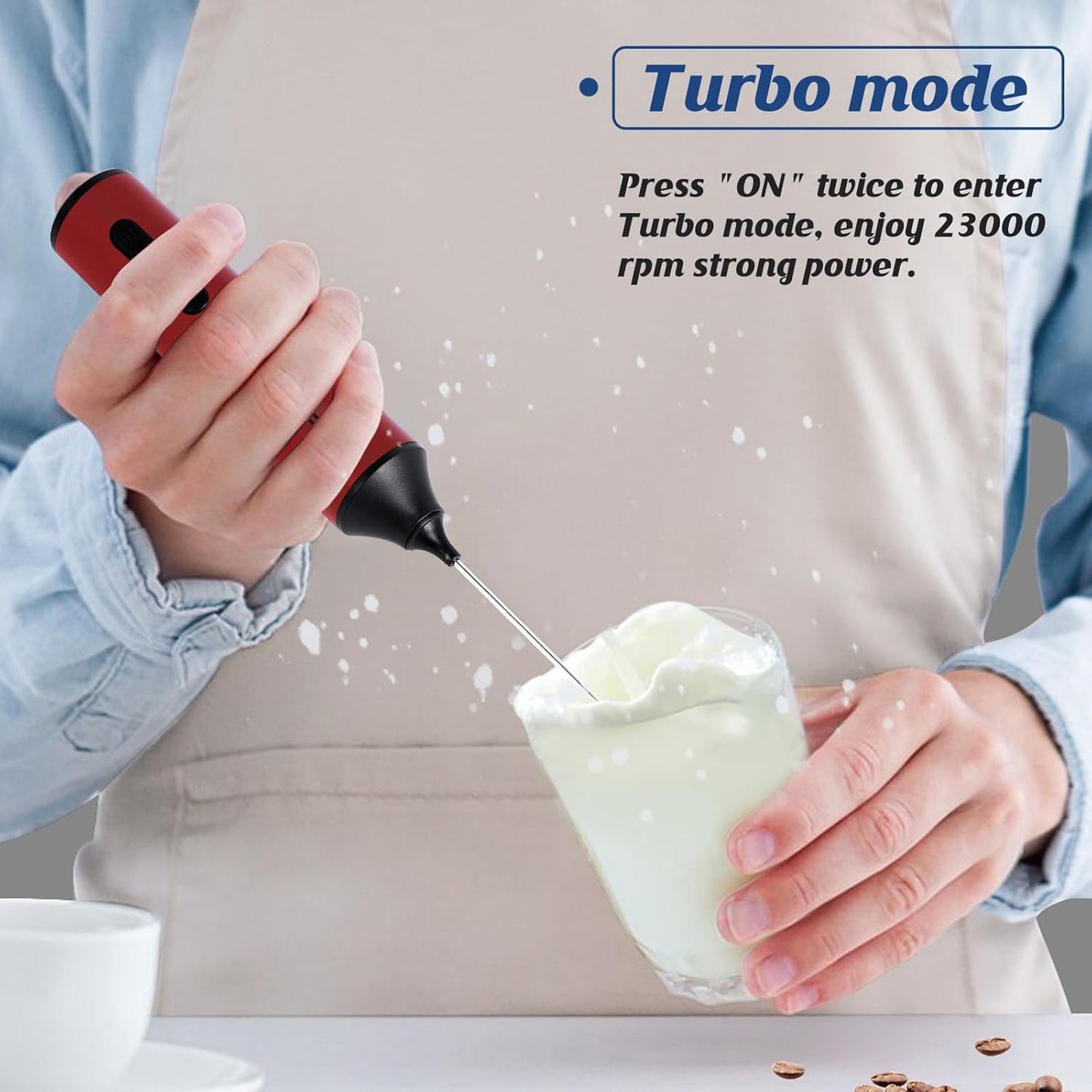 MF05 Rechargeable Milk Frother USB Charging Handheld Foam Maker with Stainless Balloon Whisk for Cappuccino, Latte, Bulletproof Coffee, Keto Diet, Protein Powder, Matcha (Red)