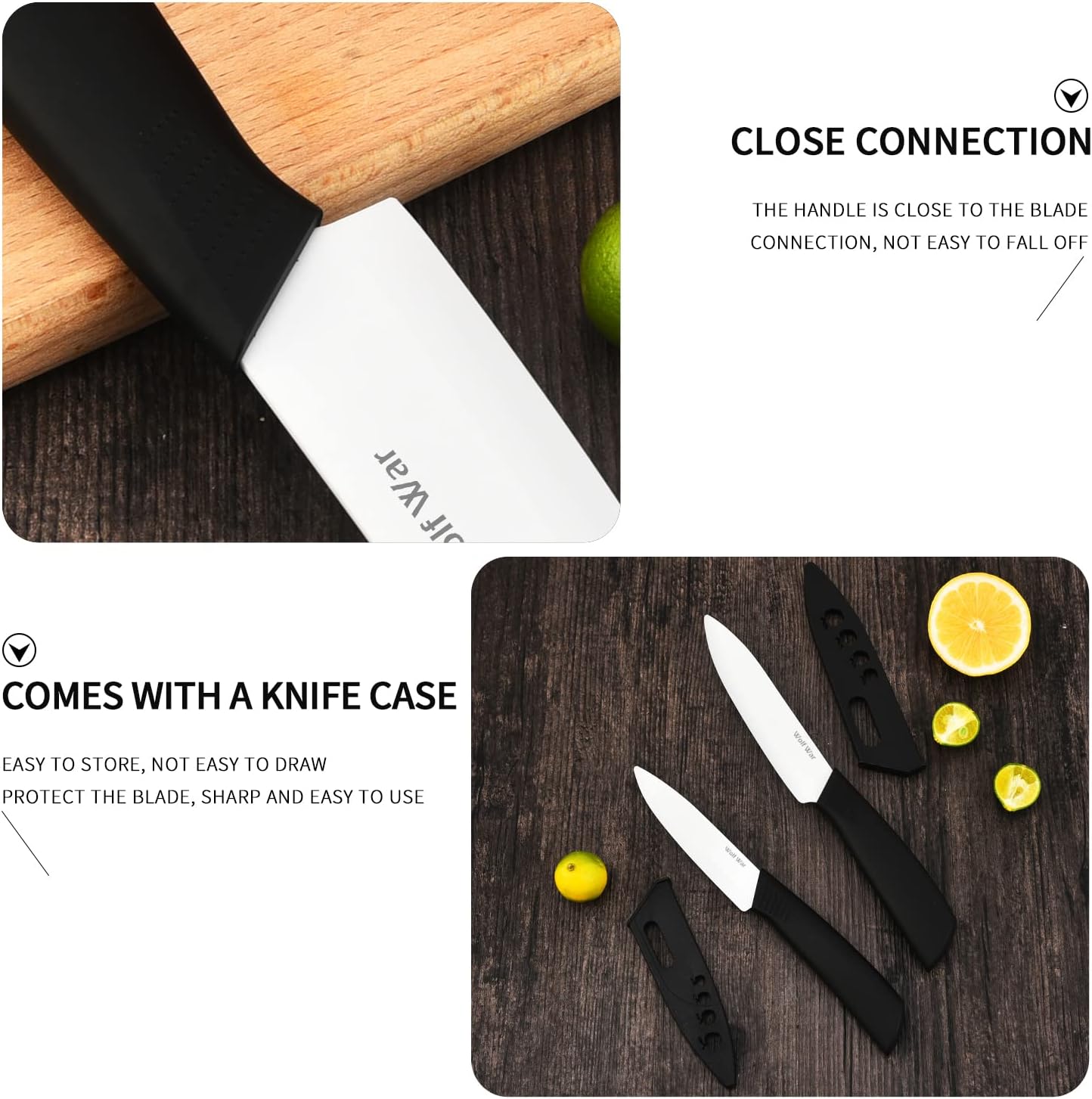 Kitchen Ceramic Knife Set Professional Knife With Sheaths, Super Sharp Rust Proof Stain Resistant (6" Chef Knife, 5" Utility Knife, 4" Fruit Knife, 3" Paring Knife, One Peeler)