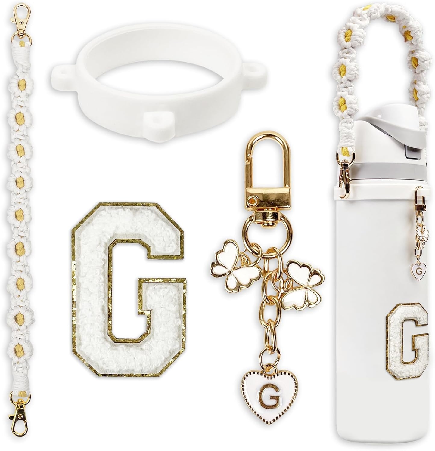 Cute Letter Charm Set Compatible with Owala Water Bottle 24 oz, 32 oz, 40 oz, Owala Kids, Owala Coffee Tumbler, Owala FreeSip – Includes Handle Strap, for Owala Accessories & Stanley Cup Accessories