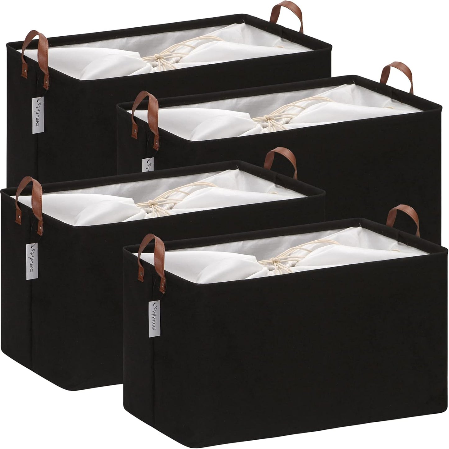 Hinwo 70L Extra Large Storage Bins, 4-Pack Closet Organizers and Storage, Foldable Clothes Storage Baskets with Handles, Containers for Clothing, Blanket, Comforters, Toys, Bedding (Black)