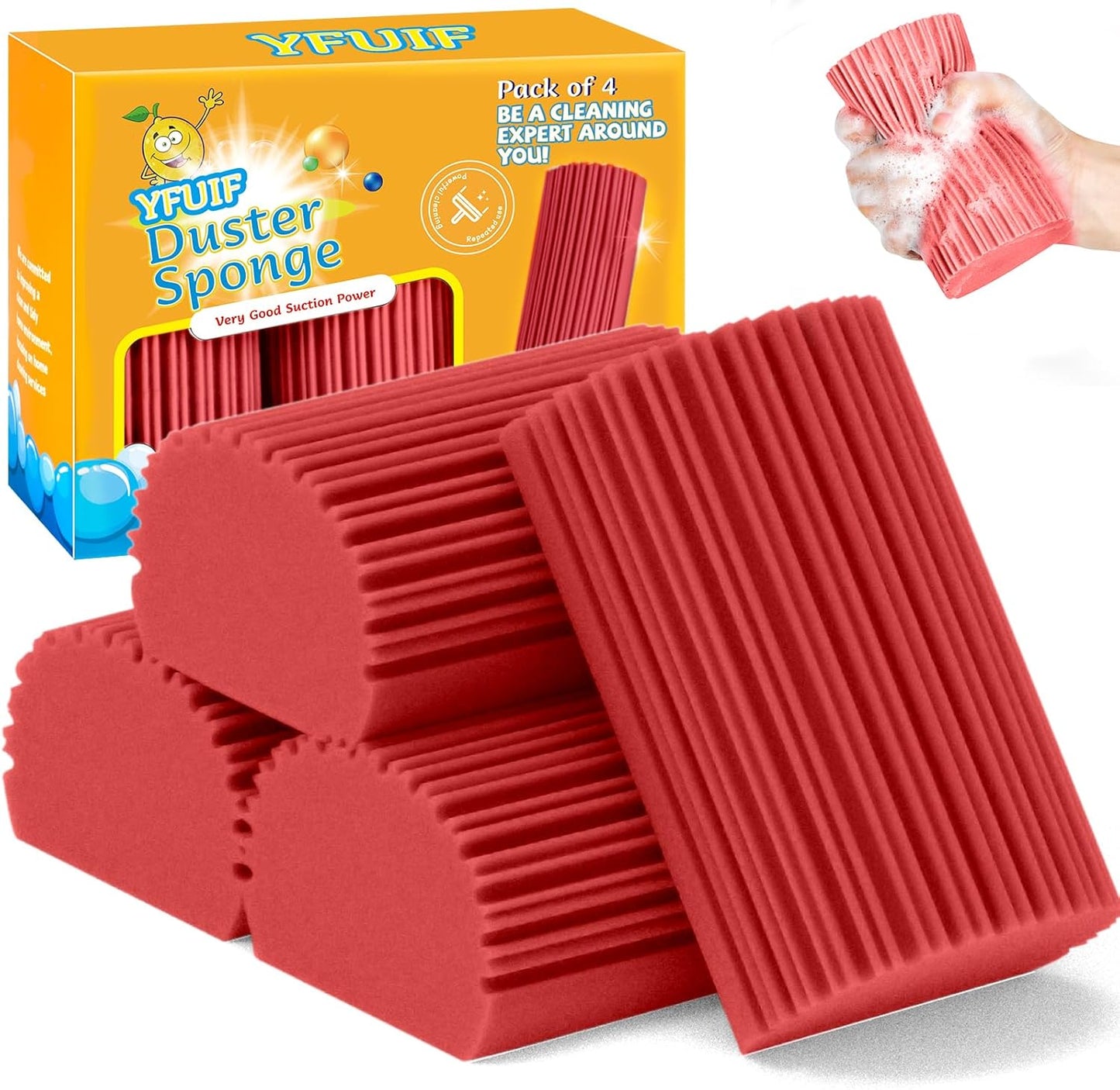 4 Pack Damp Clean Duster Sponge, Magic Sponge Eraser for Household Cleaning, Reusable Dusters Cleaning Supplies for Housekeeping, Dish, Blinds, Glass, Baseboards,Window Track Grooves and Faucets