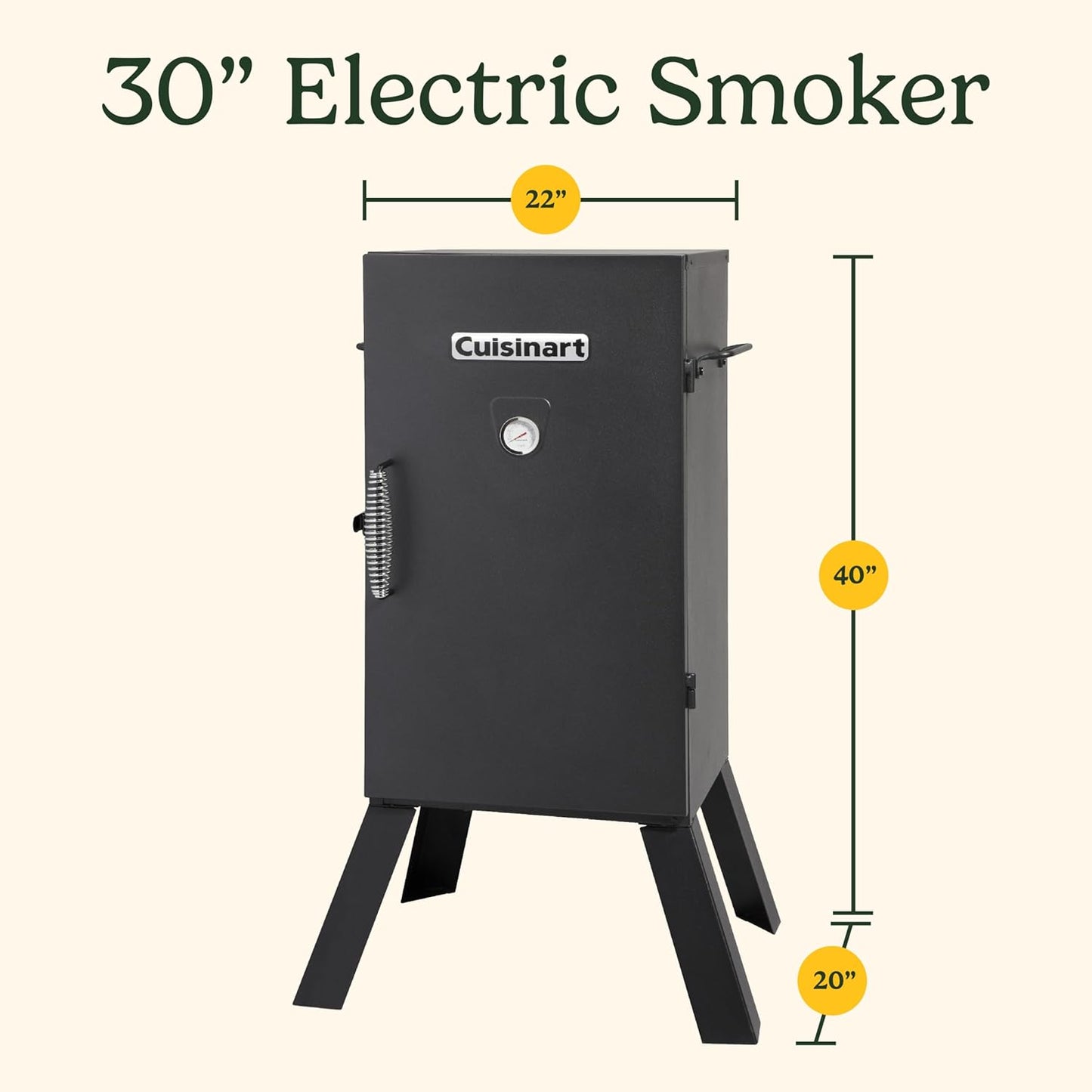 Cuisinart 30" Electric Smoker, 3 Adjustable Racks, Large Capacity BBQ Meat Smoker, Water & Wood Trays for Smoked Meat, Brisket, Salmon & Jerky, Adjustable Temperature Control