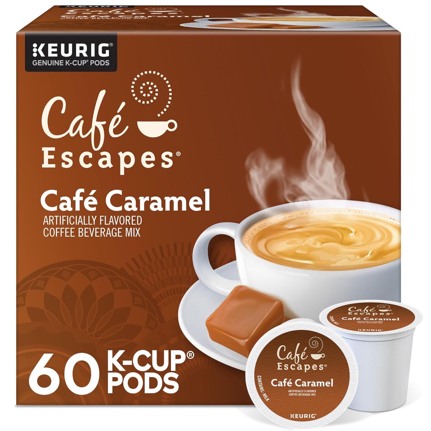 Café Escapes Café Caramel Coffee Beverage, Single-Serve K-Cup Pods, 60 Count
