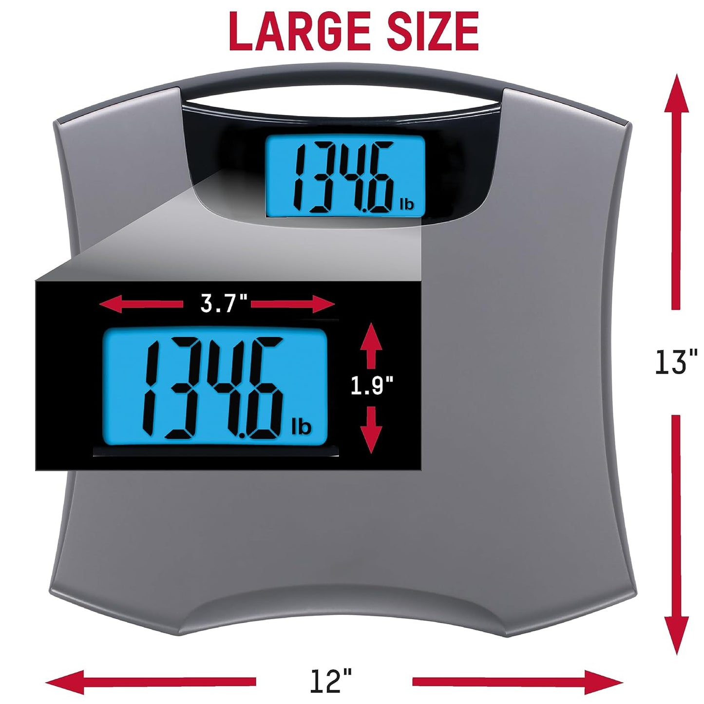 Taylor Digital Scales for Body Weight, Extra High 440 LB Capacity, Built in Handle, Jumbo Blue Readout, Durable Platform, 13.0 x 12.0 Inches, Silver Metallic