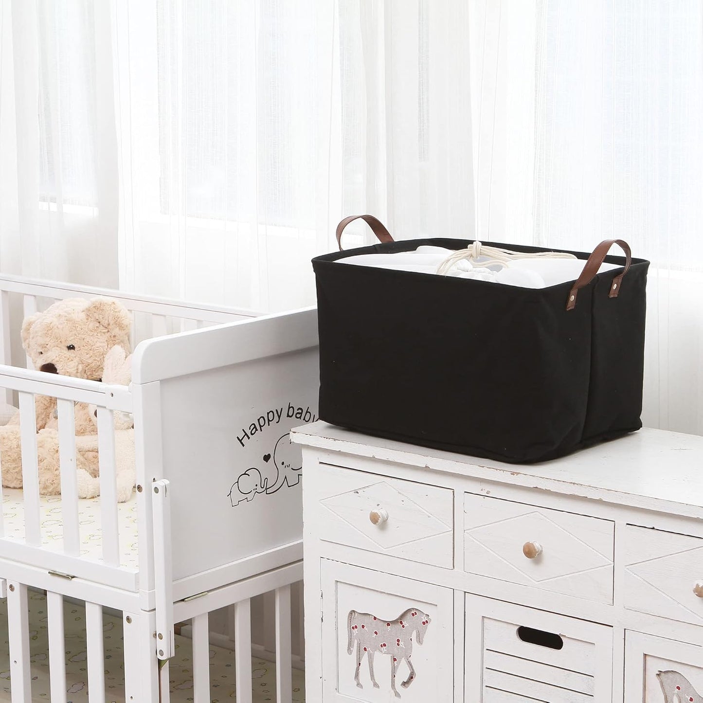 Hinwo 31L Large Storage Bins, 2-Pack Closet Organizers and Storage, Foldable Clothes Storage Baskets with Handles, Containers for Clothing, Blanket, Towels, Toys, Bedding (Black)