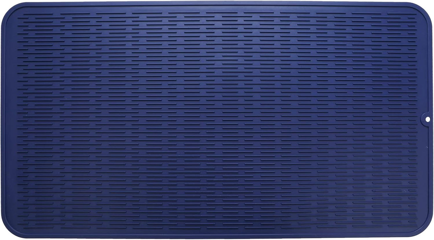 Silicone Dish Drying Mat for Multiple Usage,Easy clean,Eco-friendly,Heat-resistant Silicone Mat for Kitchen Counter or Sink,Refrigerator or Drawer Liner Navy Blue 4XL 32 inches x 18 inches