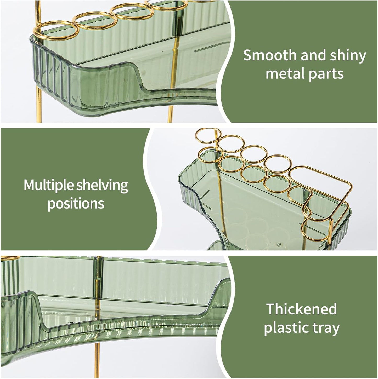 Upgraded 3-Tier Corner Bathroom Countertop Organizer – Spacious Storage for Makeup, Skincare & Perfumes, Built-in Brush Holder Fits Vanity/Dresser/Bsthtub (Sage Green)