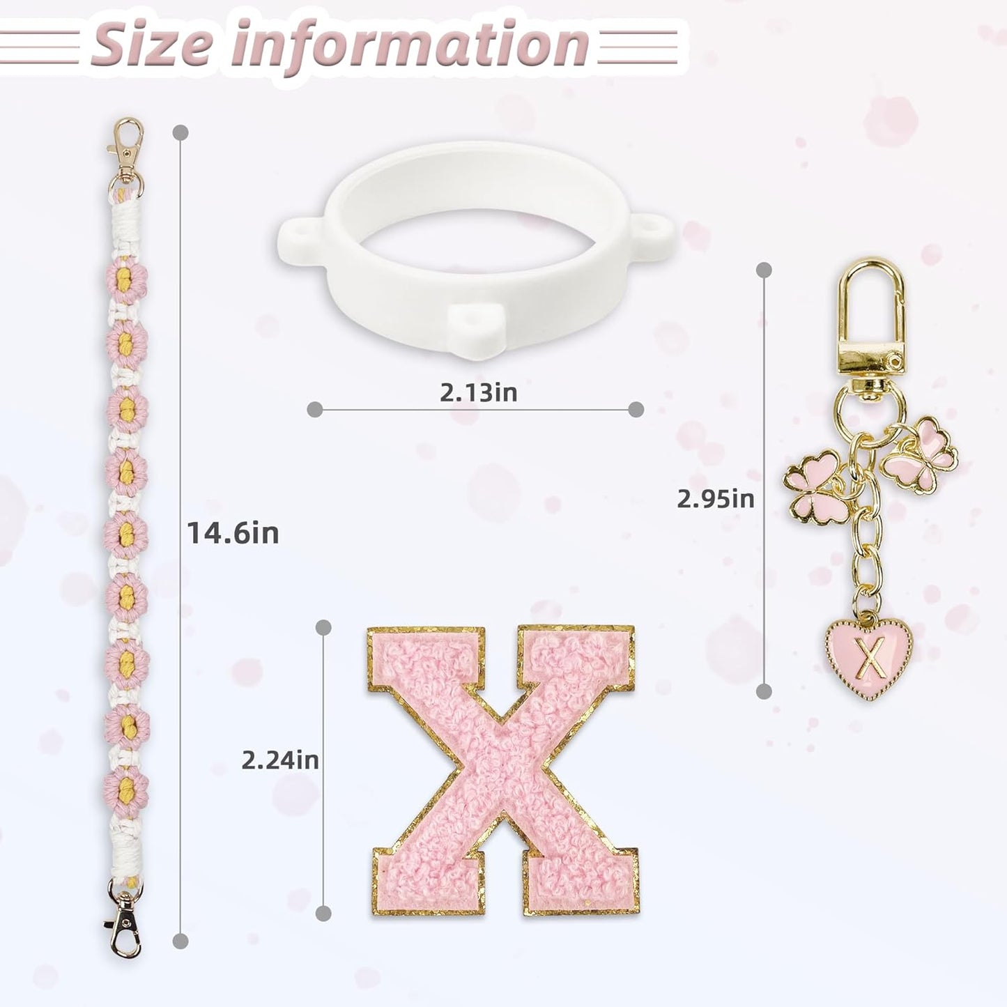 Cute Letter Charm Set Compatible with Owala Water Bottle 24 oz, 32 oz, 40 oz, Owala Kids, Owala Coffee Tumbler, Owala FreeSip – Includes Handle Strap, for Owala Accessories & Stanley Cup Accessories