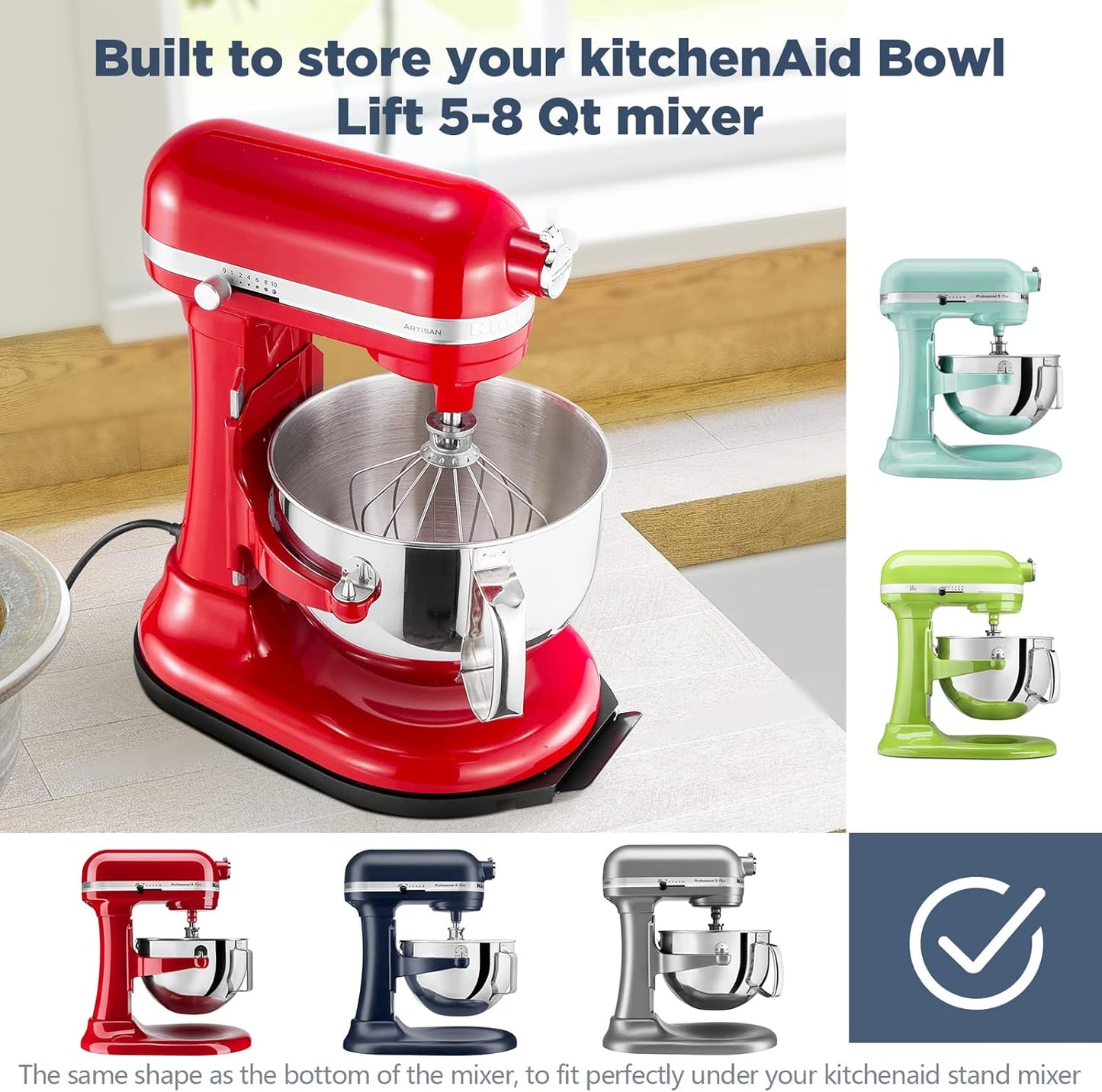 Mixer Sliding Tray for KitchenAid 5-8 Qt Bowl-lift Stand Mixer - Metal Rolling Tray Kitchen Countertop Appliance Slider Storage Moving Caddy with Wheel for Kitchen Aid 5-8 Qt Mixer