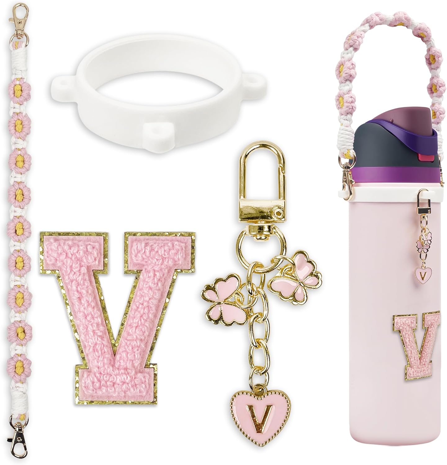 Cute Letter Charm Set Compatible with Owala Water Bottle 24 oz, 32 oz, 40 oz, Owala Kids, Owala Coffee Tumbler, Owala FreeSip – Includes Handle Strap, for Owala Accessories & Stanley Cup Accessories