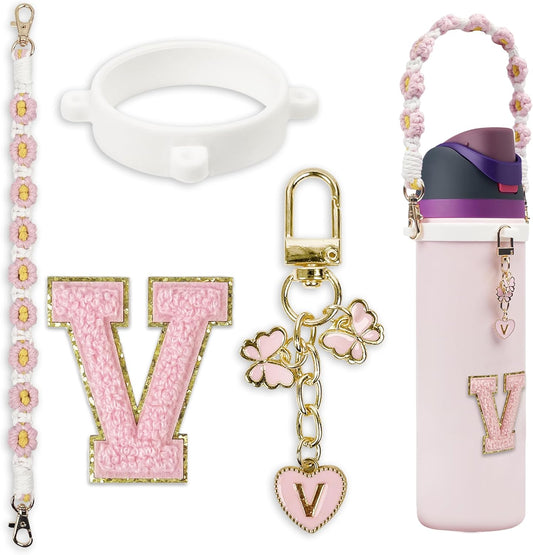 Cute Letter Charm Set Compatible with Owala Water Bottle 24 oz, 32 oz, 40 oz, Owala Kids, Owala Coffee Tumbler, Owala FreeSip – Includes Handle Strap, for Owala Accessories & Stanley Cup Accessories