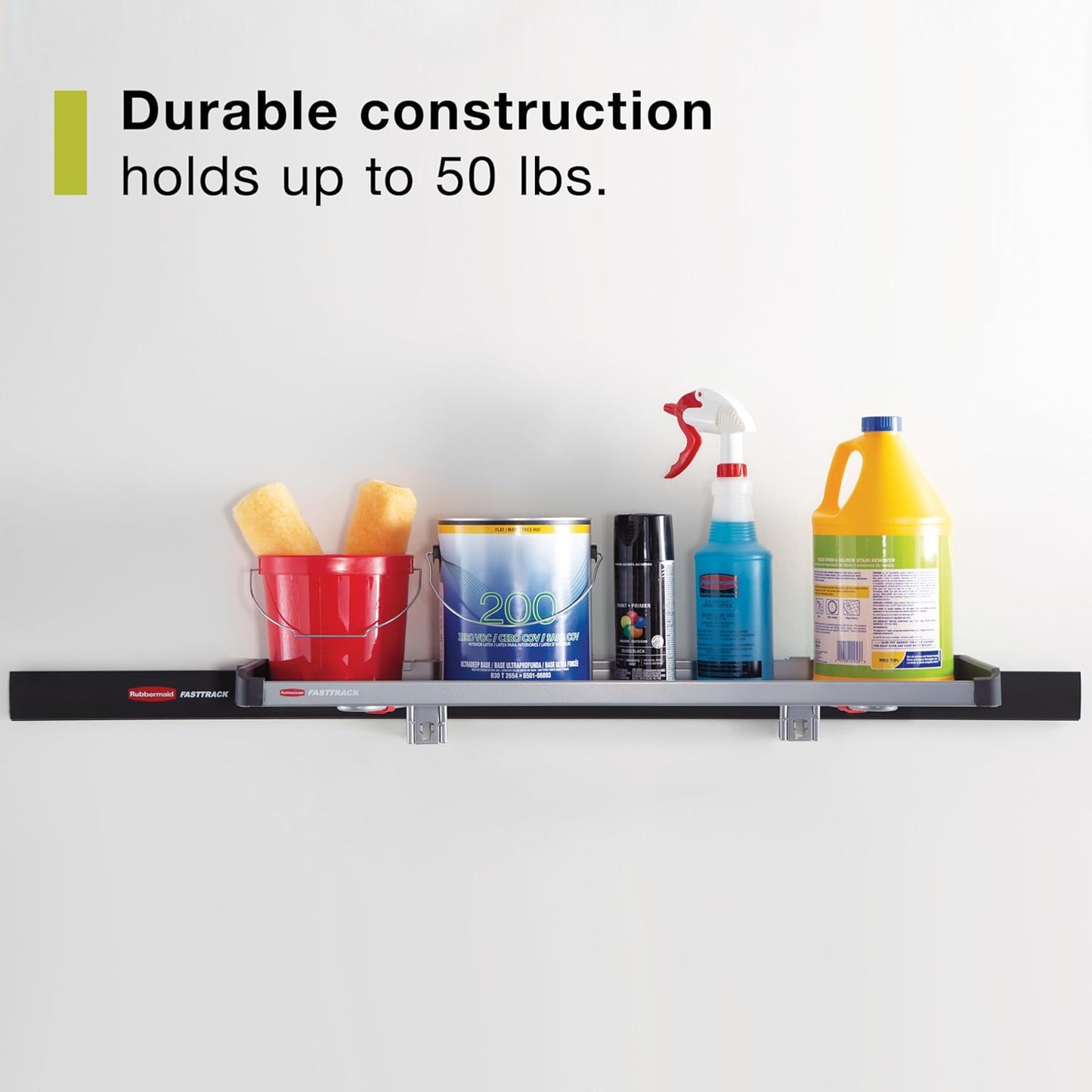 Rubbermaid FastTrack Rail Large Shelf Organization System, Holds up to 50 Pounds, Ideal for Cleaning Products/Garden Supplies/Laundry Products