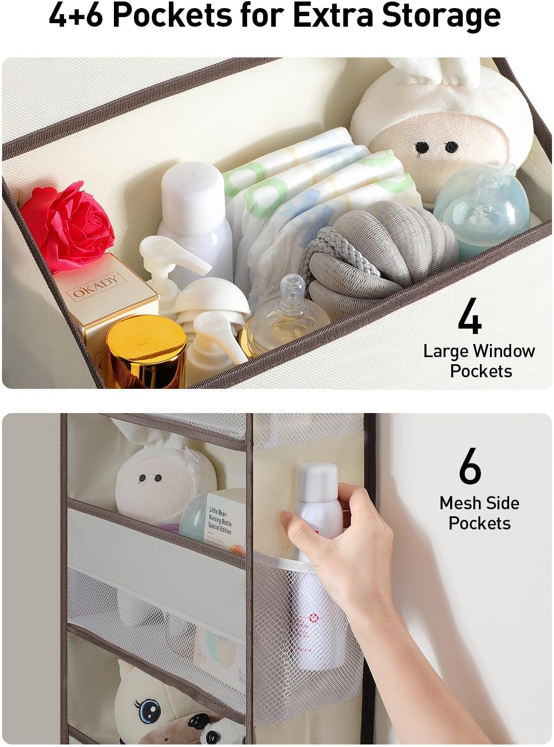 Yecaye Hanging Over the Door Organizer 1 Pack, 35.2lbs Load Toy Stuffed Animal Storage, Swing-proof Bathroom Organizers and Storage for Nursery Newborn Baby Essential Stuff Beige
