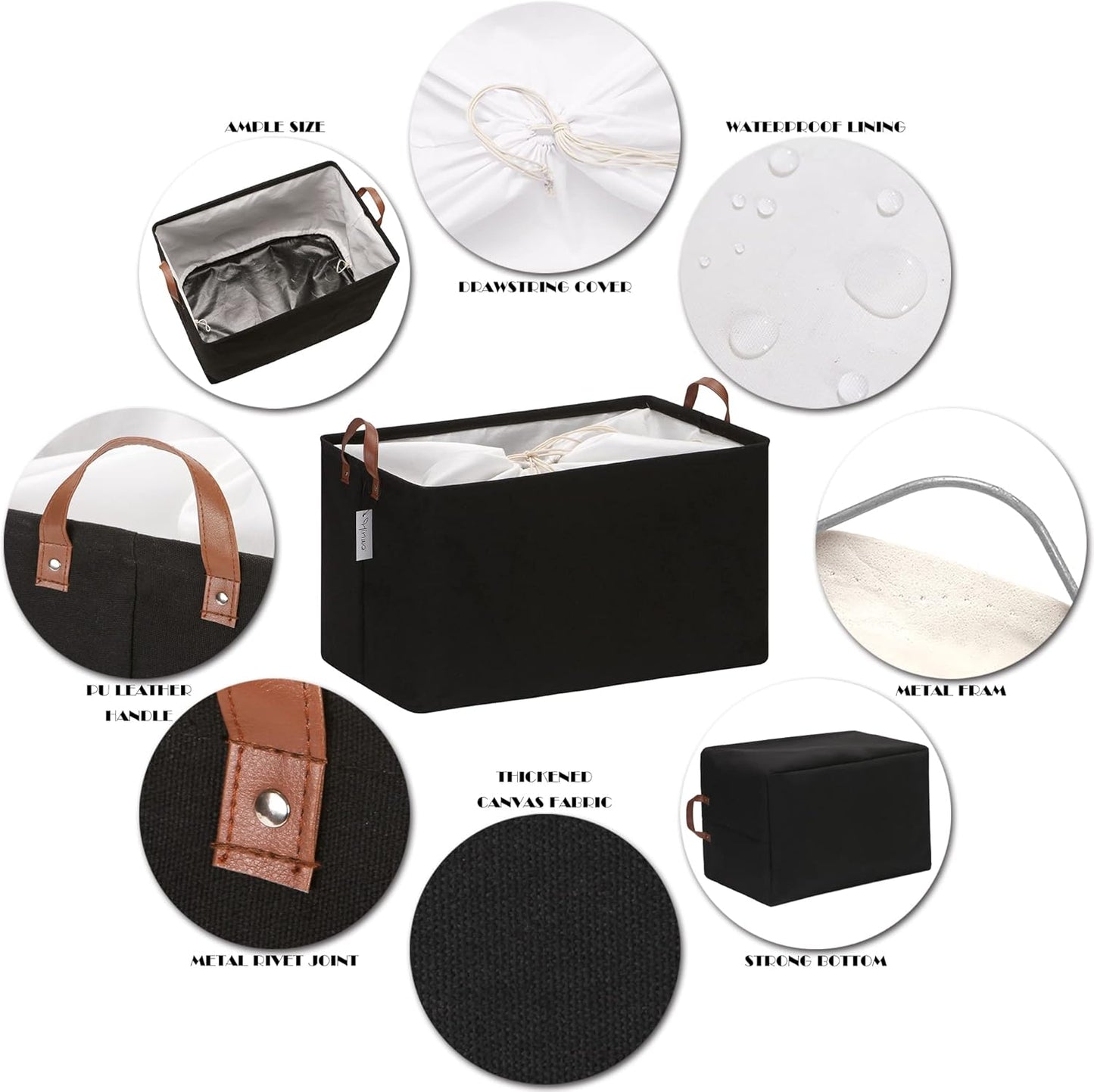 Hinwo 70L Extra Large Storage Bins, 6-Pack Closet Organizers and Storage, Foldable Clothes Storage Baskets with Handles, Containers for Clothing, Blanket, Comforters, Toys, Bedding (Black)